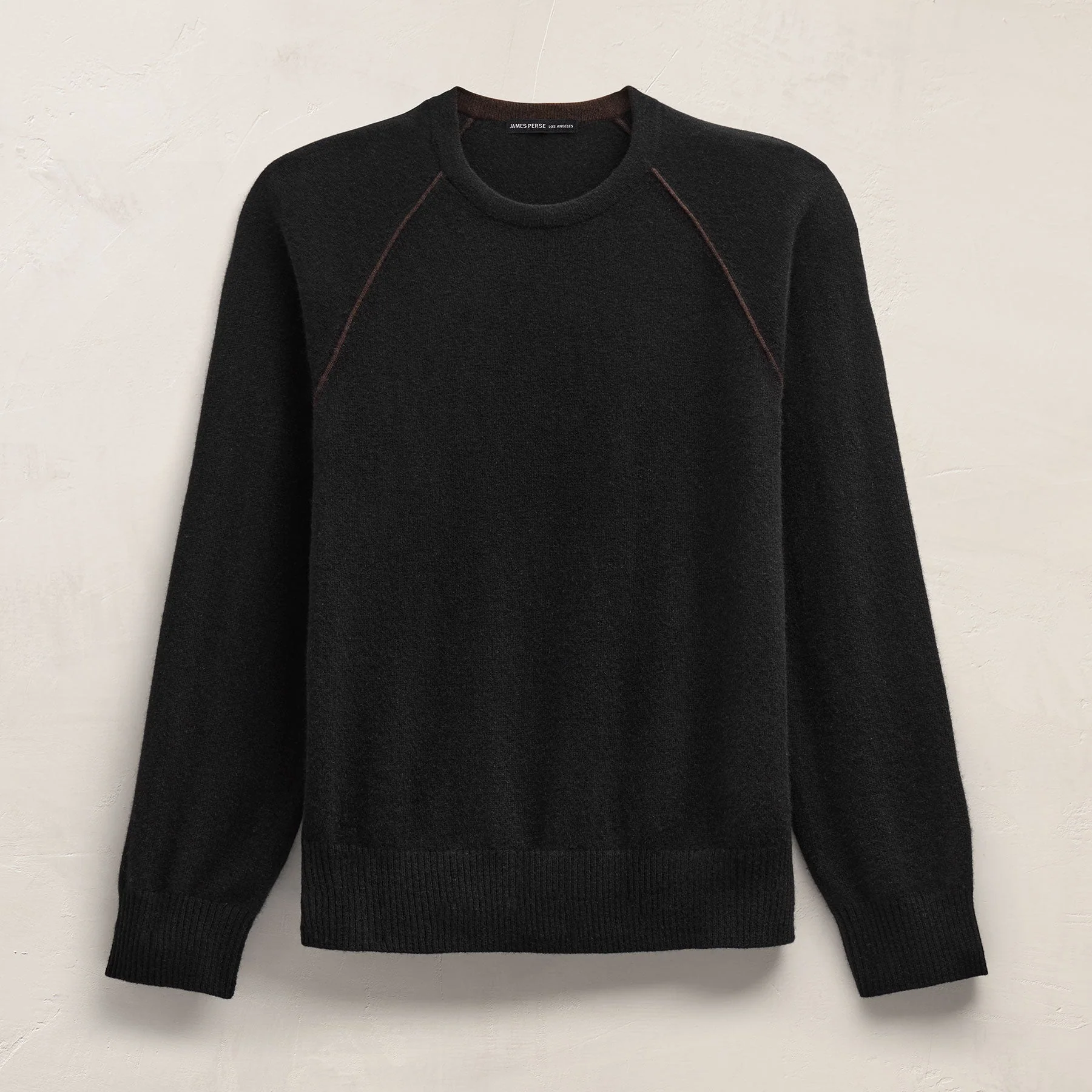Italian Spun Cashmere Raglan Piped Crew - Black/Kona - Image 2
