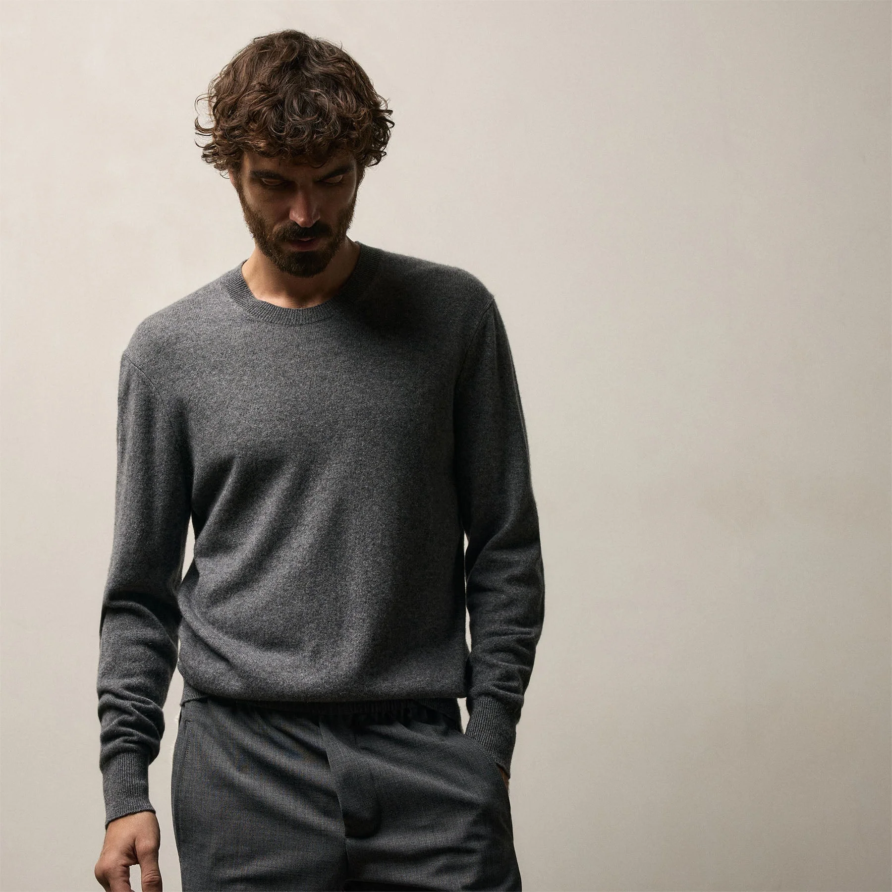 Italian Spun Cashmere Sweater - Mid Grey - Image 3