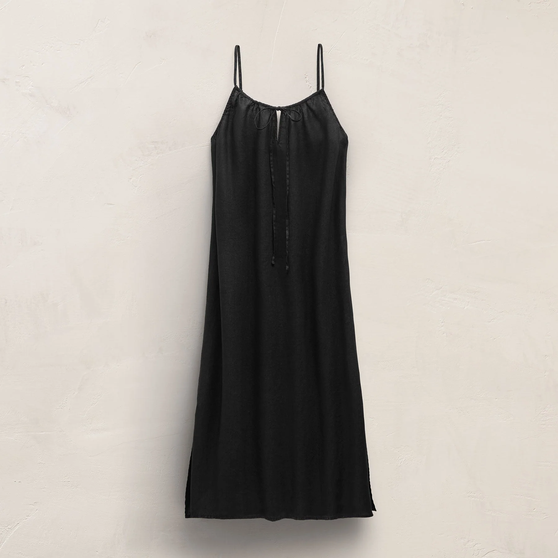 Lightweight Linen Strappy Cami Dress - Black - Image 2