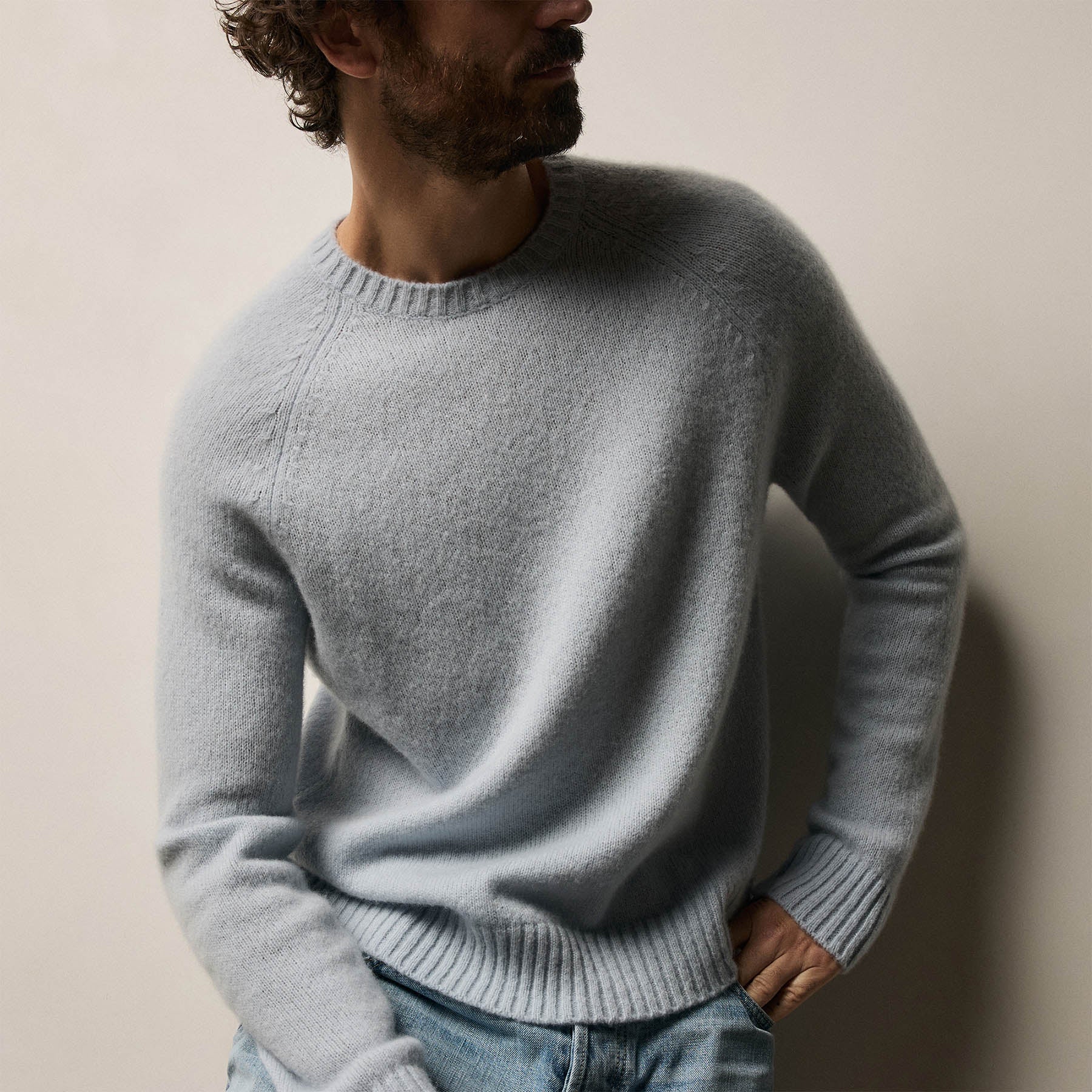 Lightweight Textured Cashmere Crew - Pale Blue - Image 3