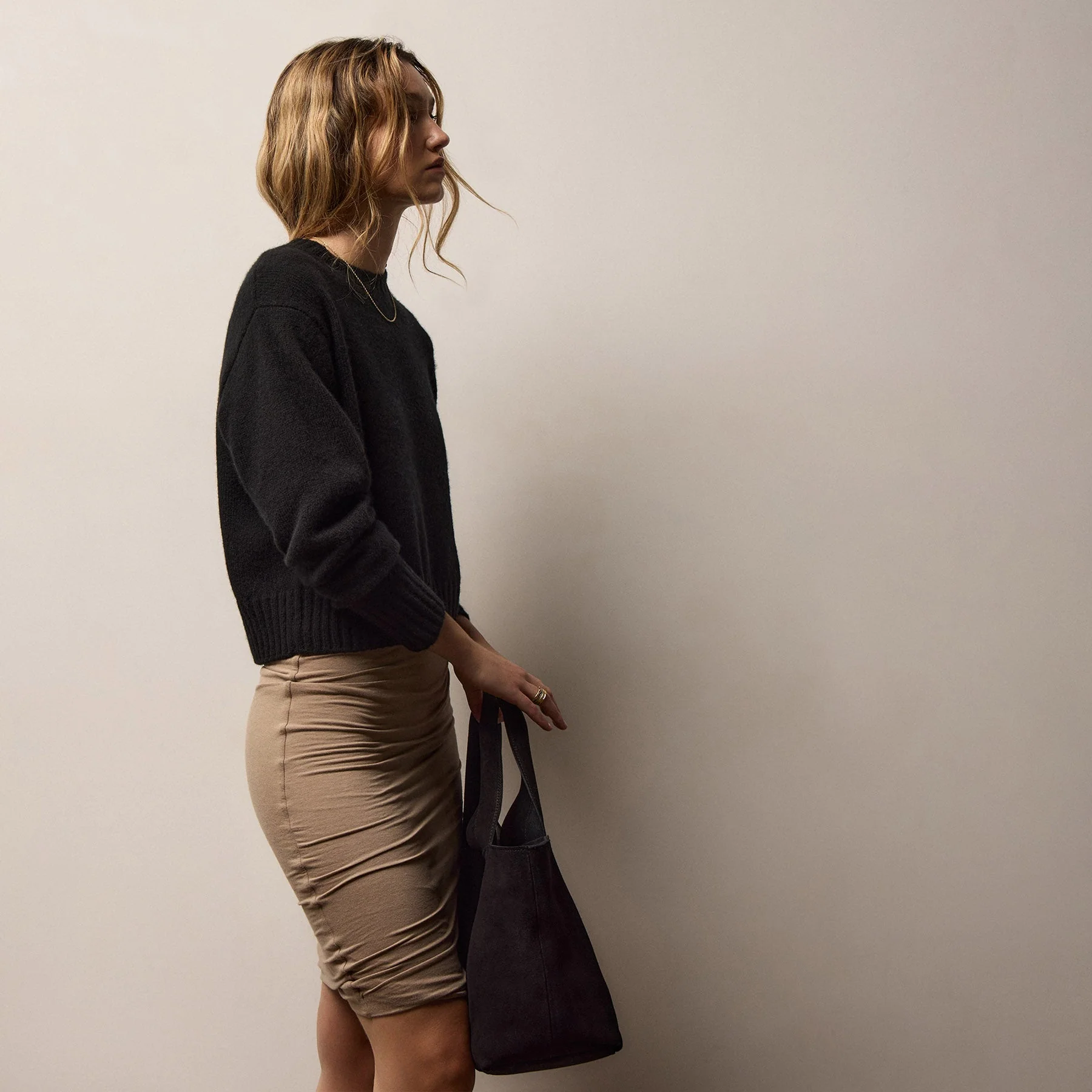 Lightweight Textured Cashmere Crew - True Black - Image 3