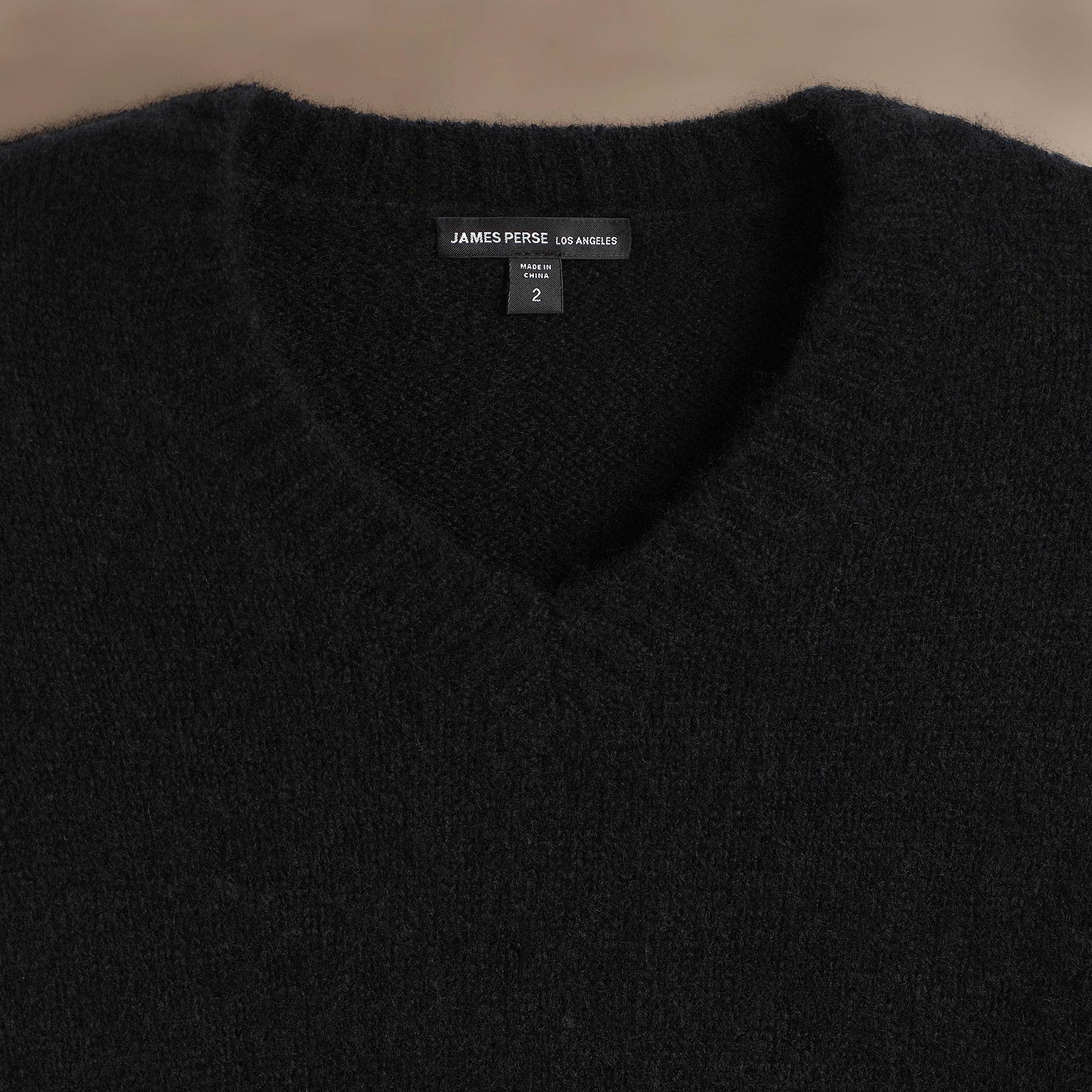 Lightweight Textured Cashmere V-Neck - True Black - Image 3
