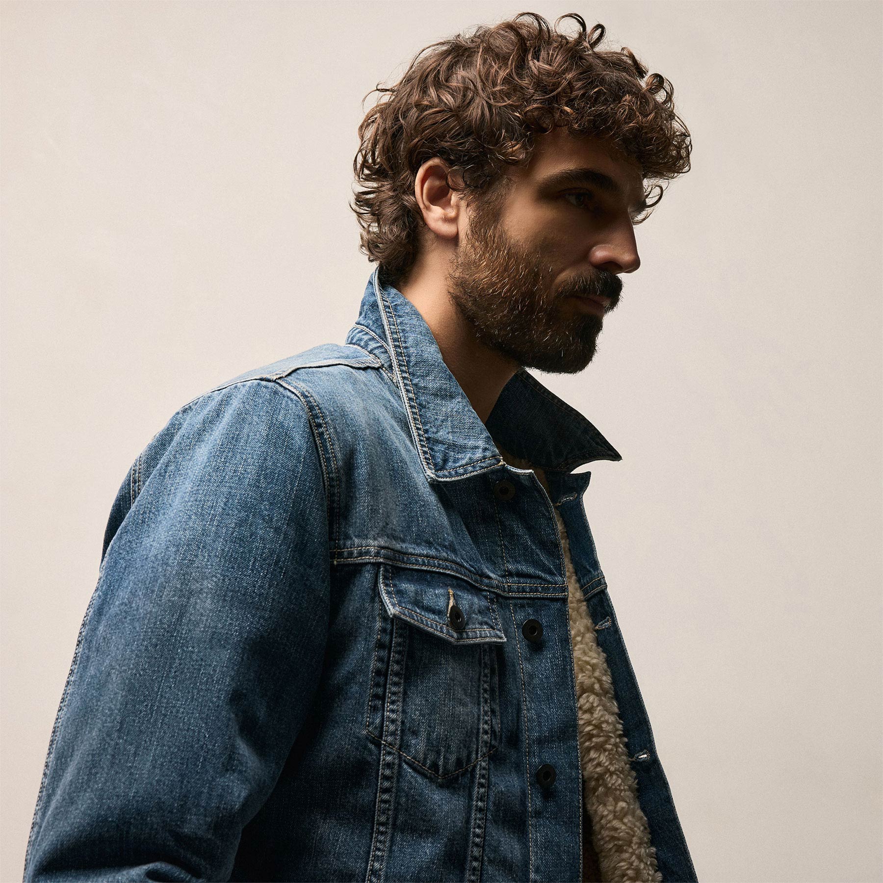 Lined Denim Trucker Jacket - Medium Wash - Image 4