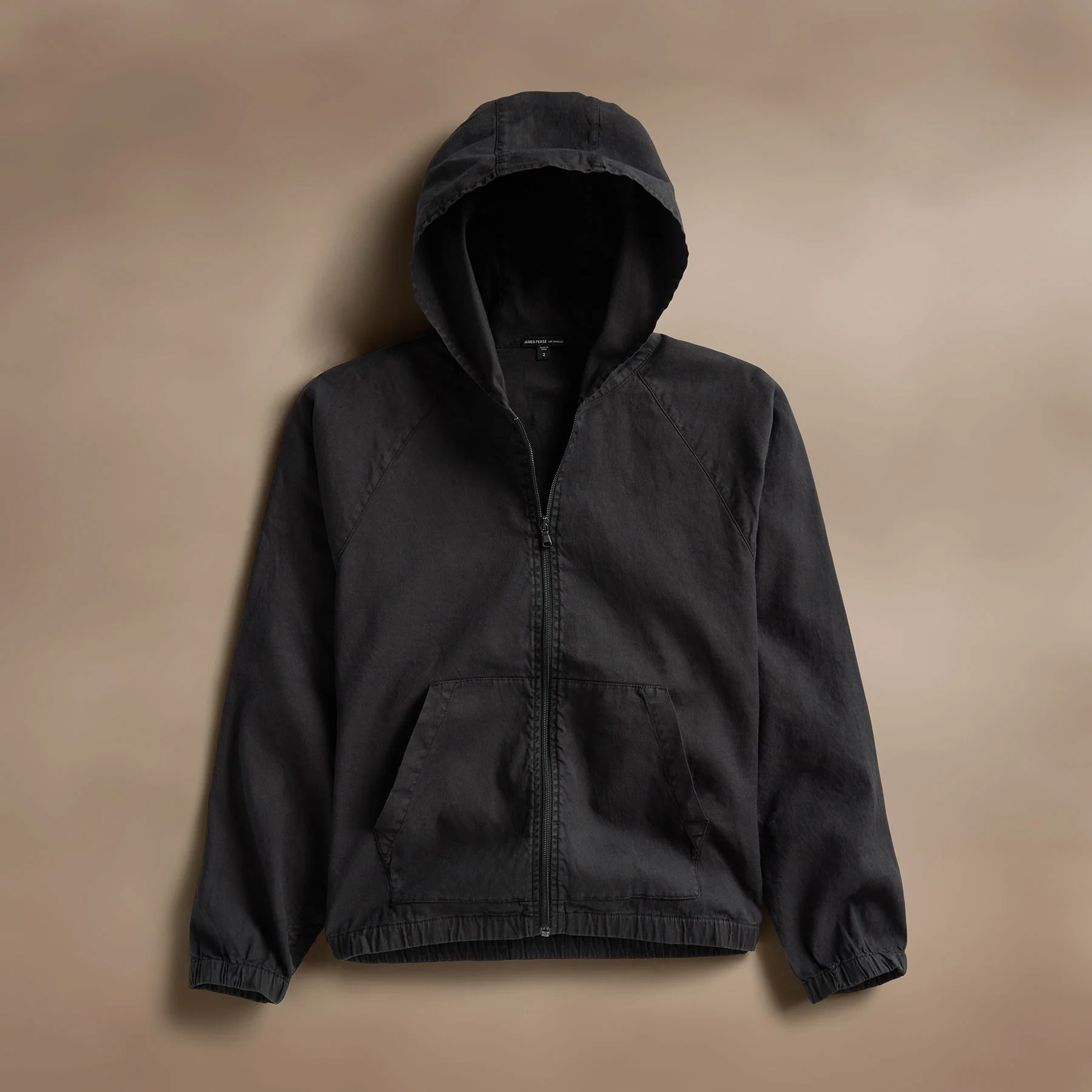 Linen Blend Zip Front Hoodie - Black - Image 2