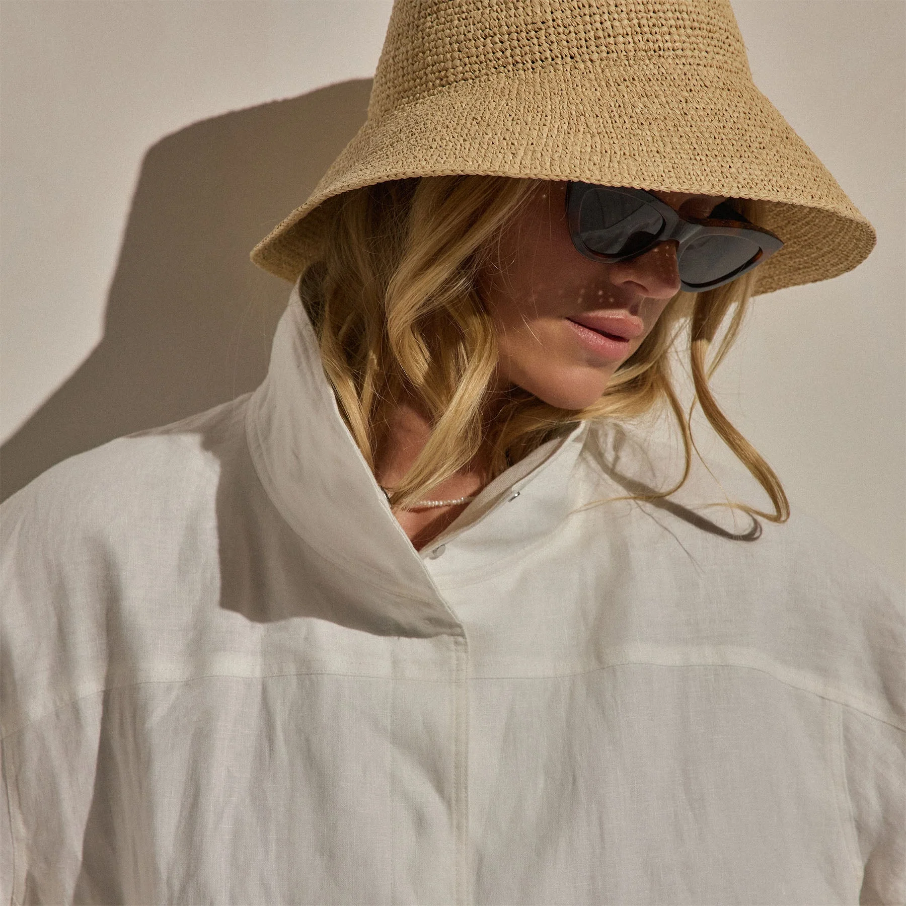 Linen Funnel Neck Jacket - White - Image 6
