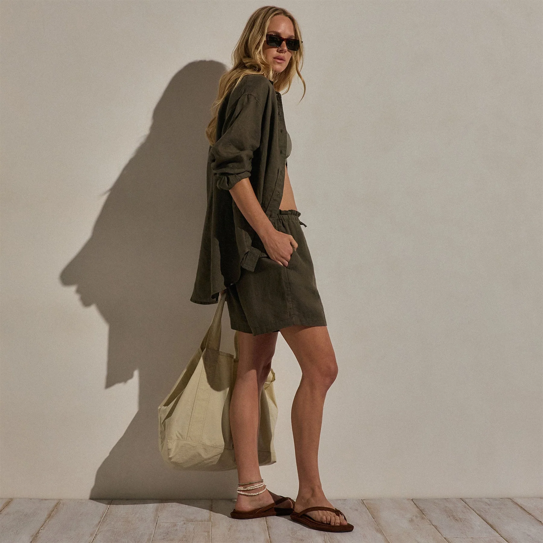Linen Oversized Shirt - Army Green - Image 3