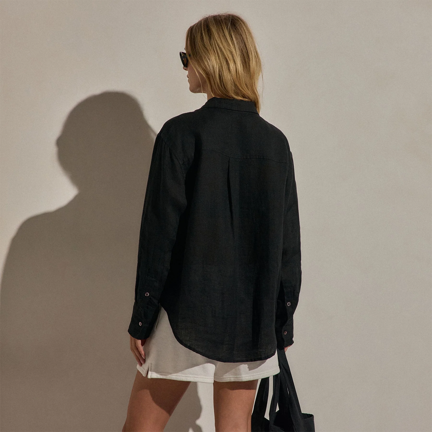 Linen Oversized Shirt - Black - Image 4