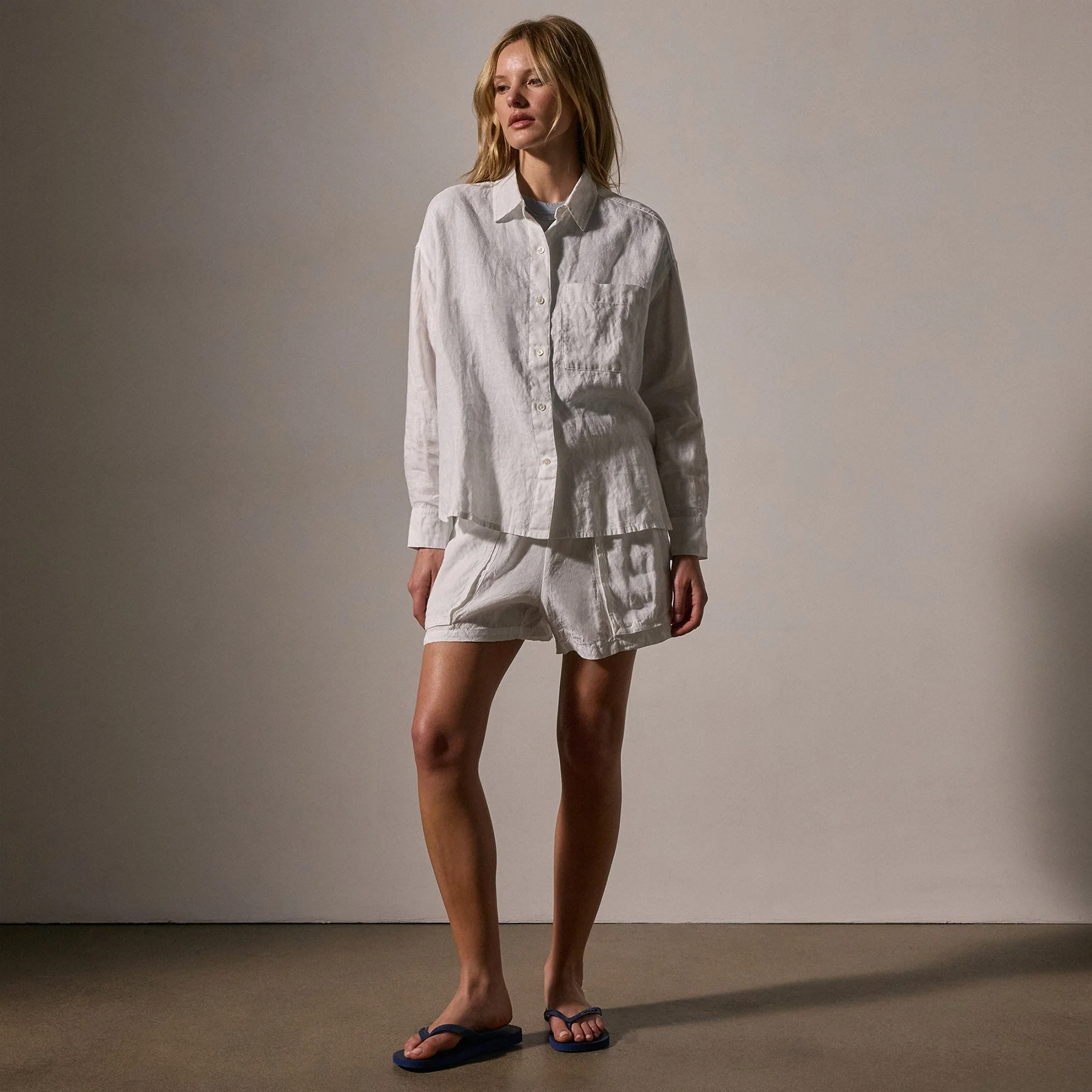 Linen Oversized Shirt - White - Image 3