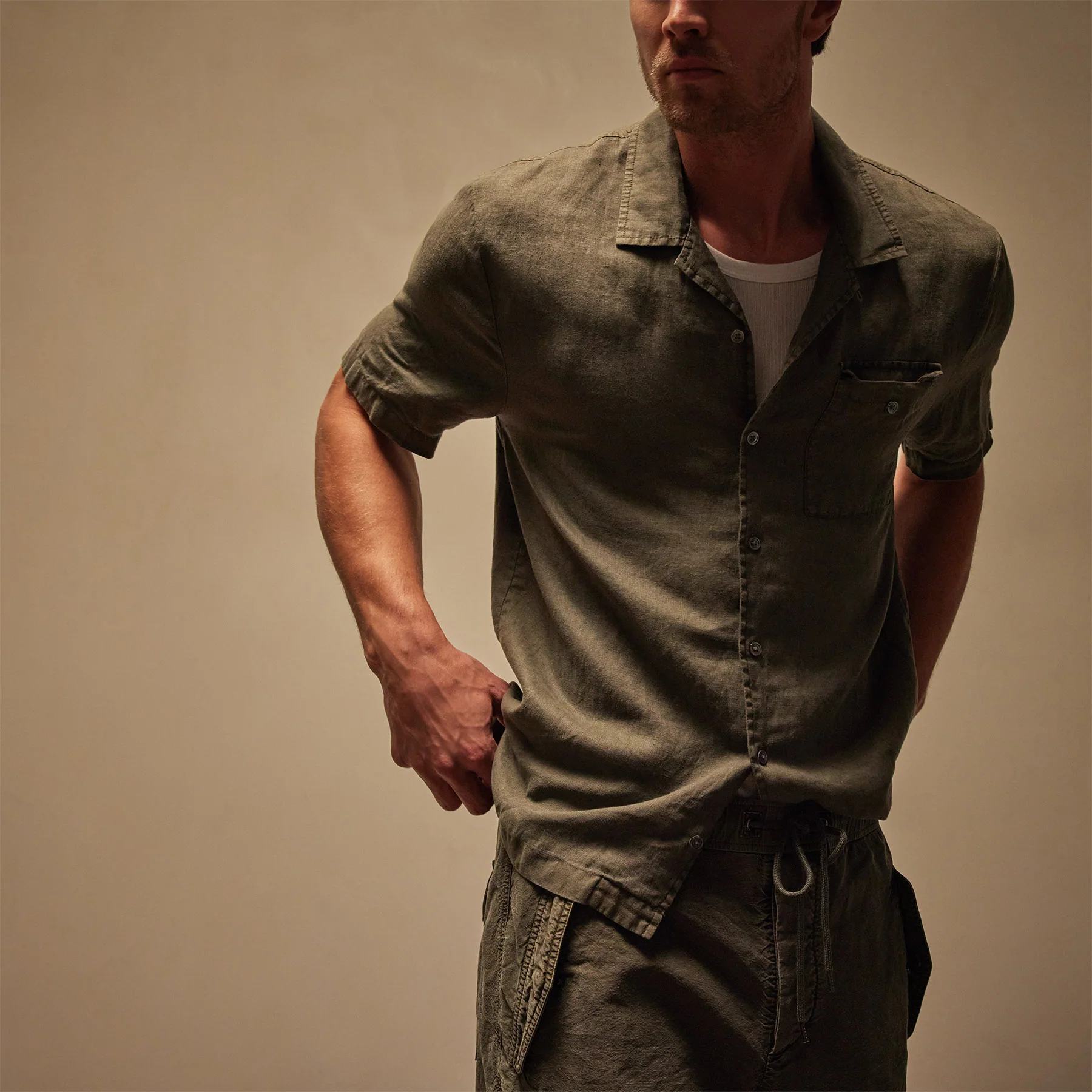 Linen Short Sleeve Pocket Shirt - Palm Pigment - Image 2