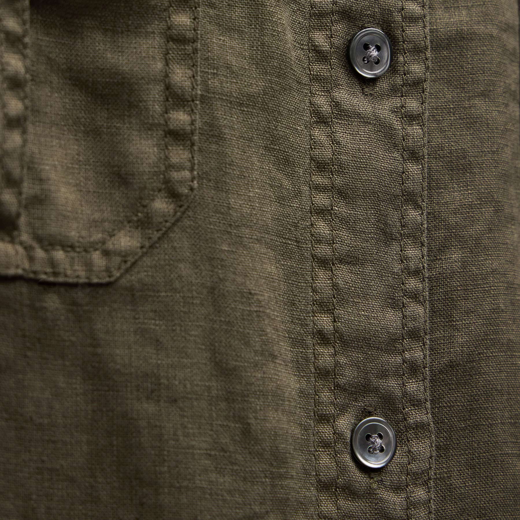 Linen Short Sleeve Utility Shirt - Army Green Pigment - Image 8