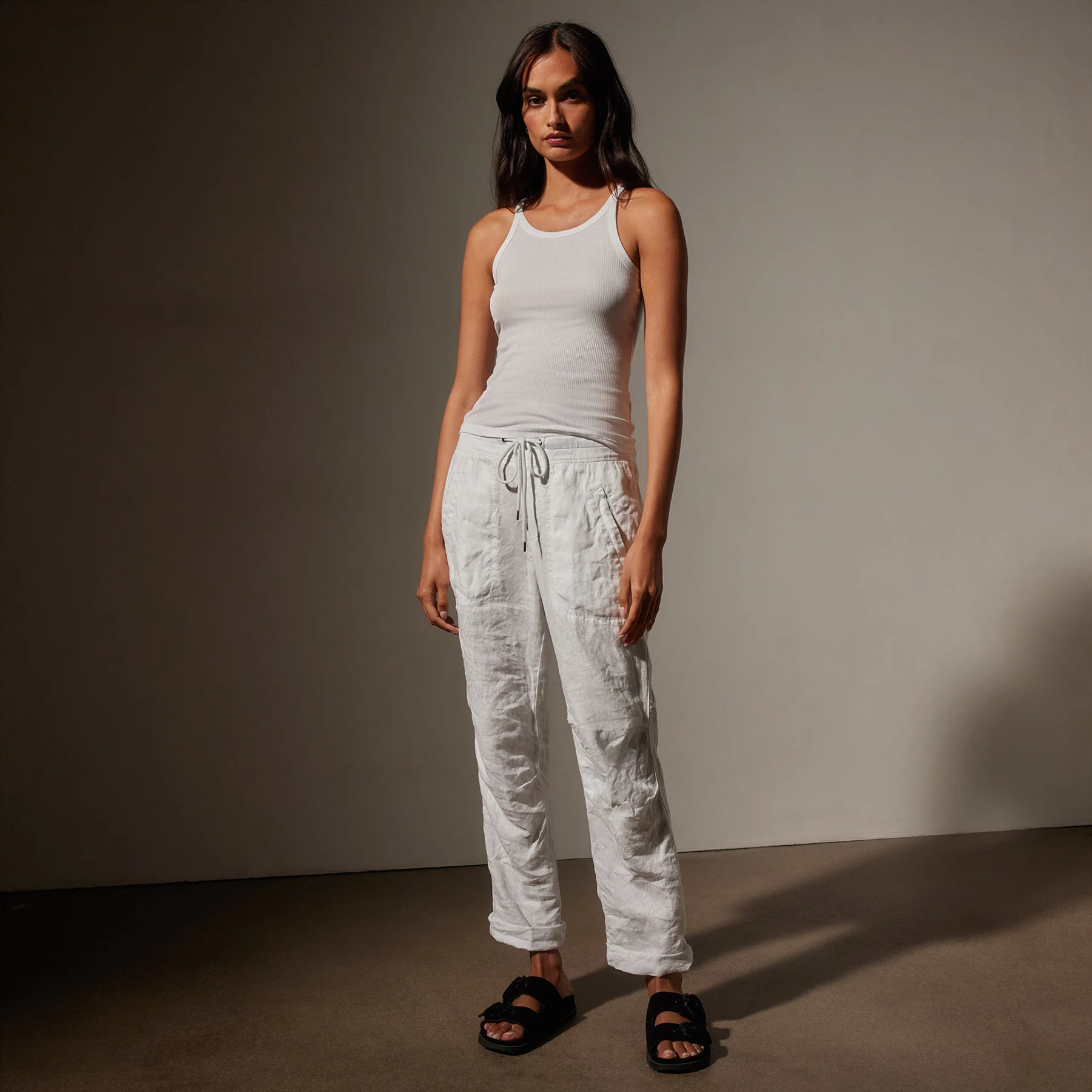 Linen Soft Drape Pant - White - Image 4