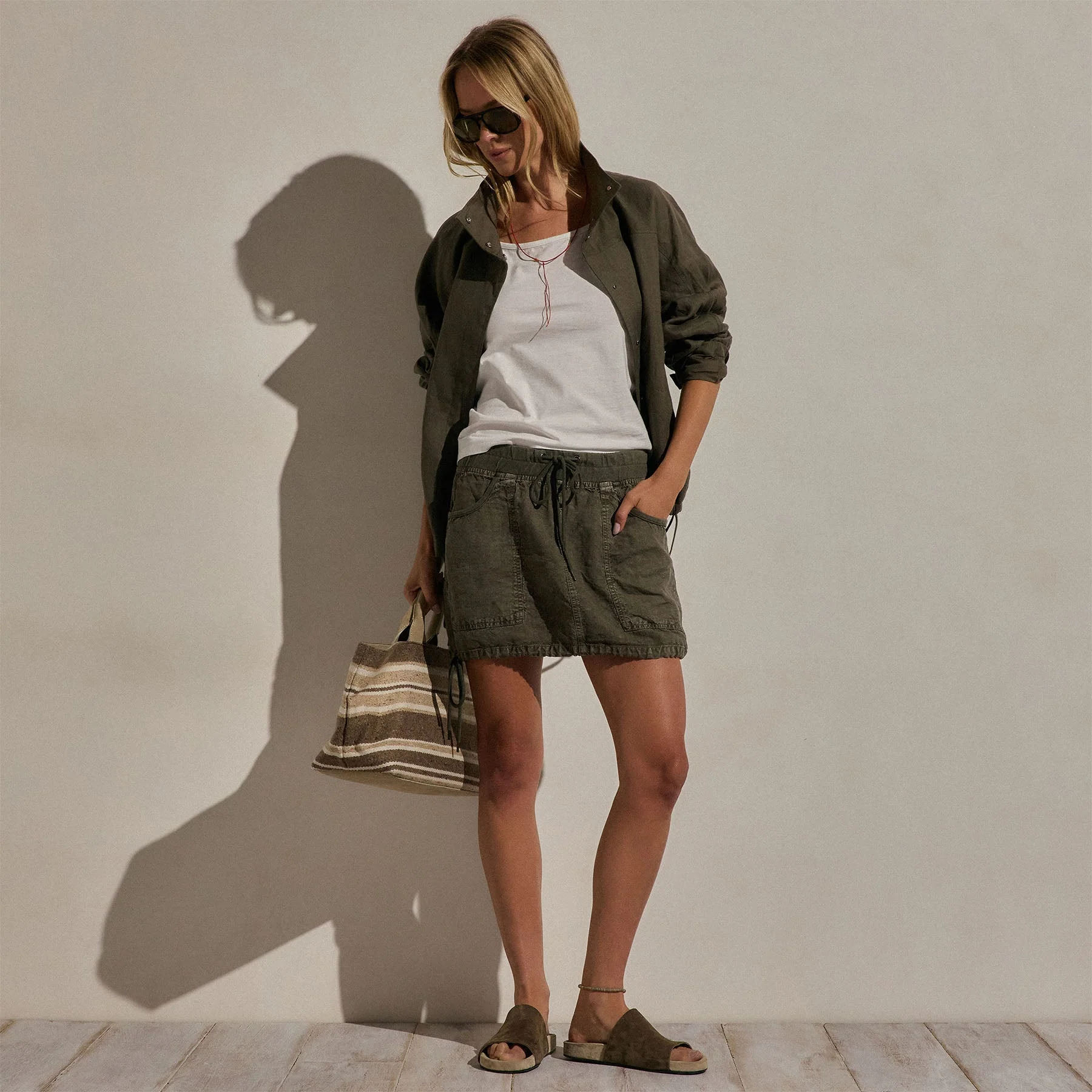 Linen Utility Mini Skirt - Army Green - Image 6