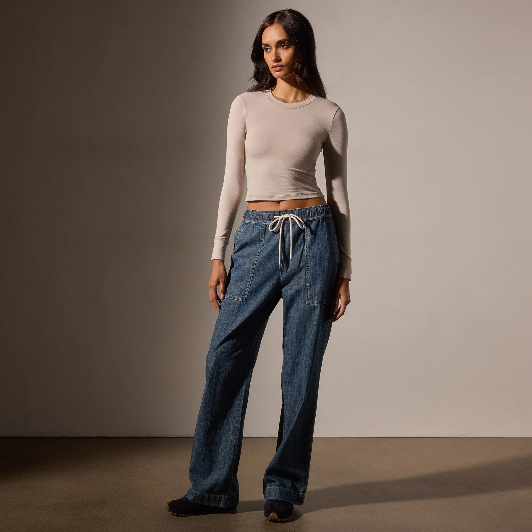 Long Sleeve Cropped Tee - Nude - Image 3
