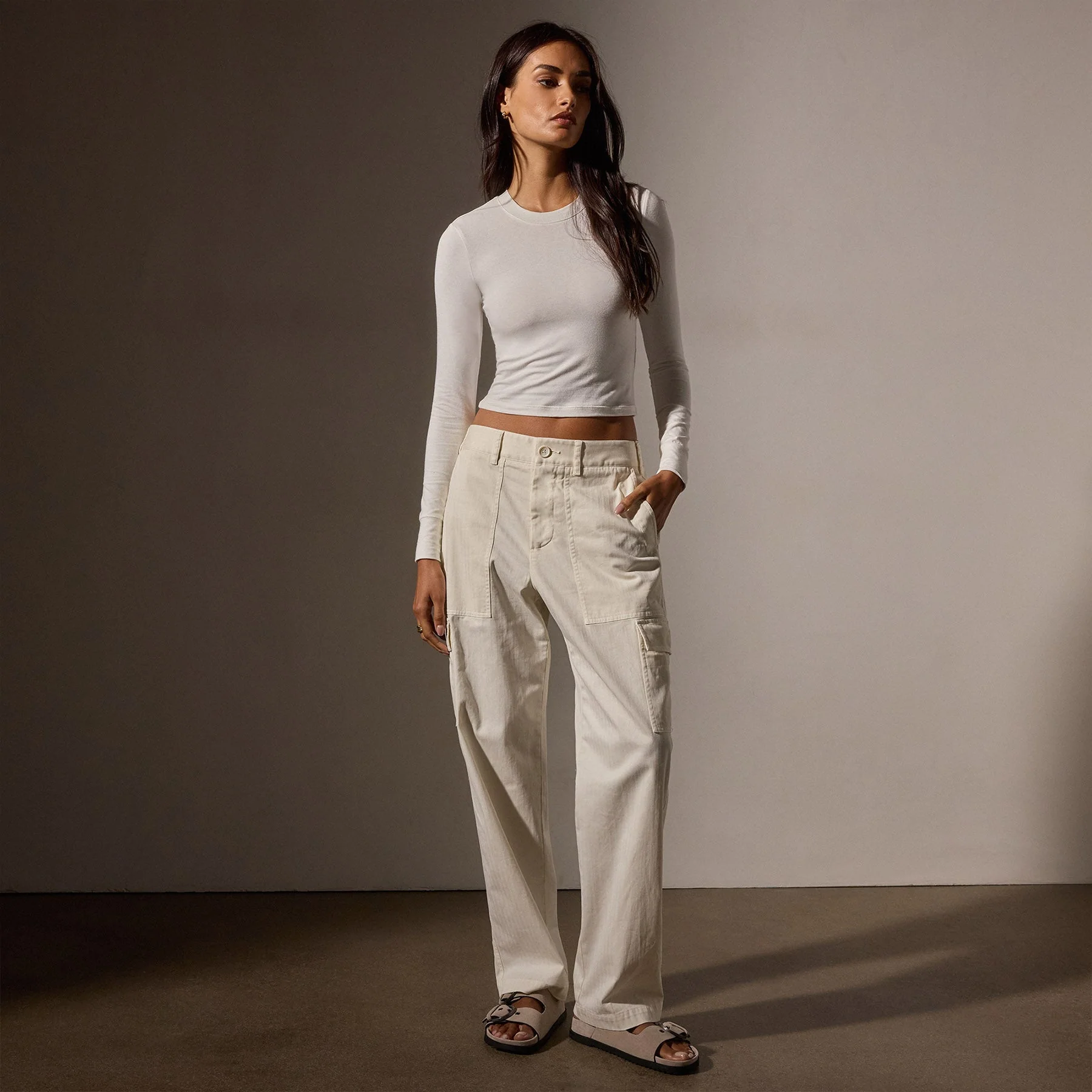 Long Sleeve Cropped Tee - White - Image 3