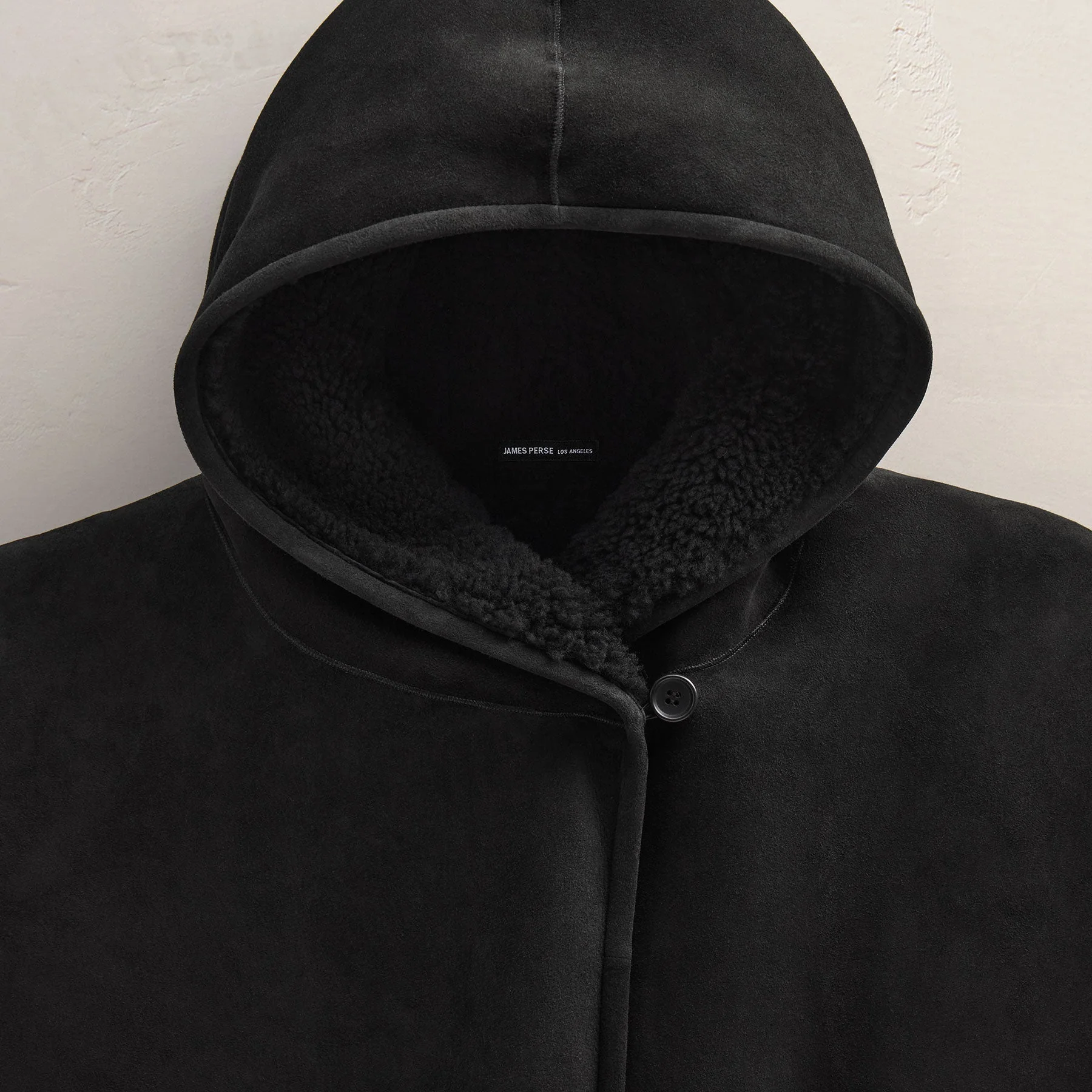 Long Suede Shearling Hooded Coat - Black - Image 6