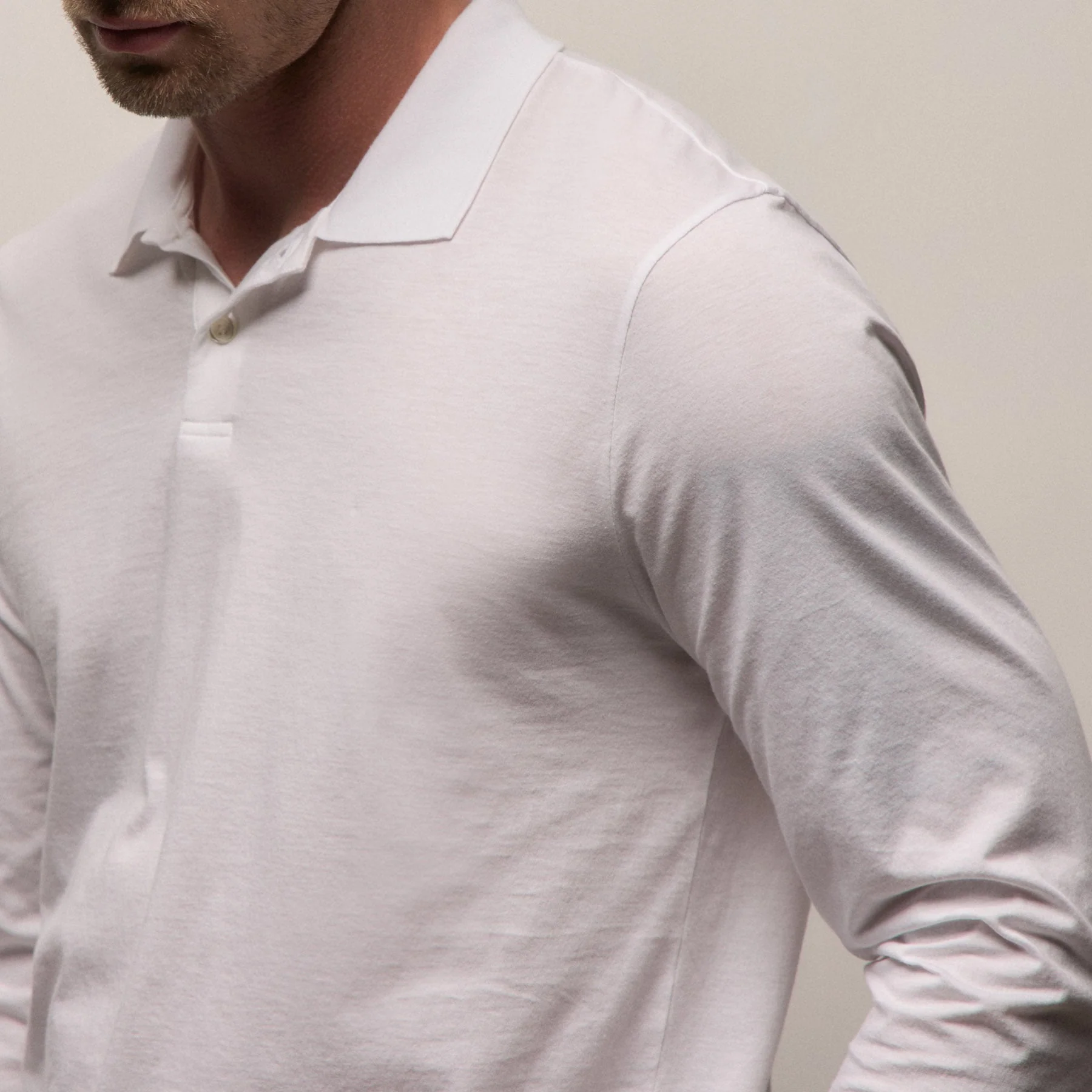 Luxe Lotus Jersey Long Sleeve Polo - White - Image 3