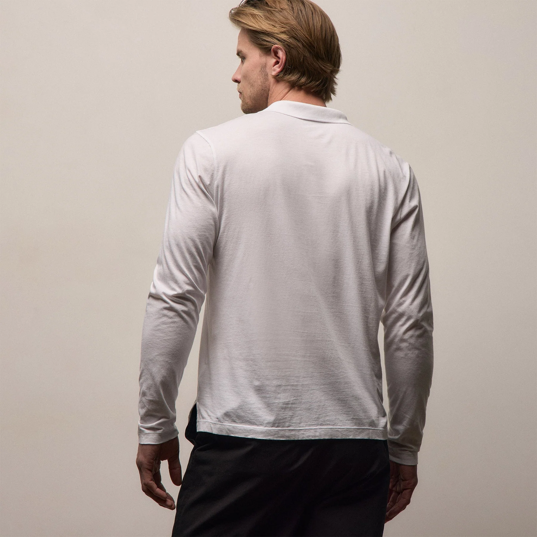 Luxe Lotus Jersey Long Sleeve Polo - White - Image 5