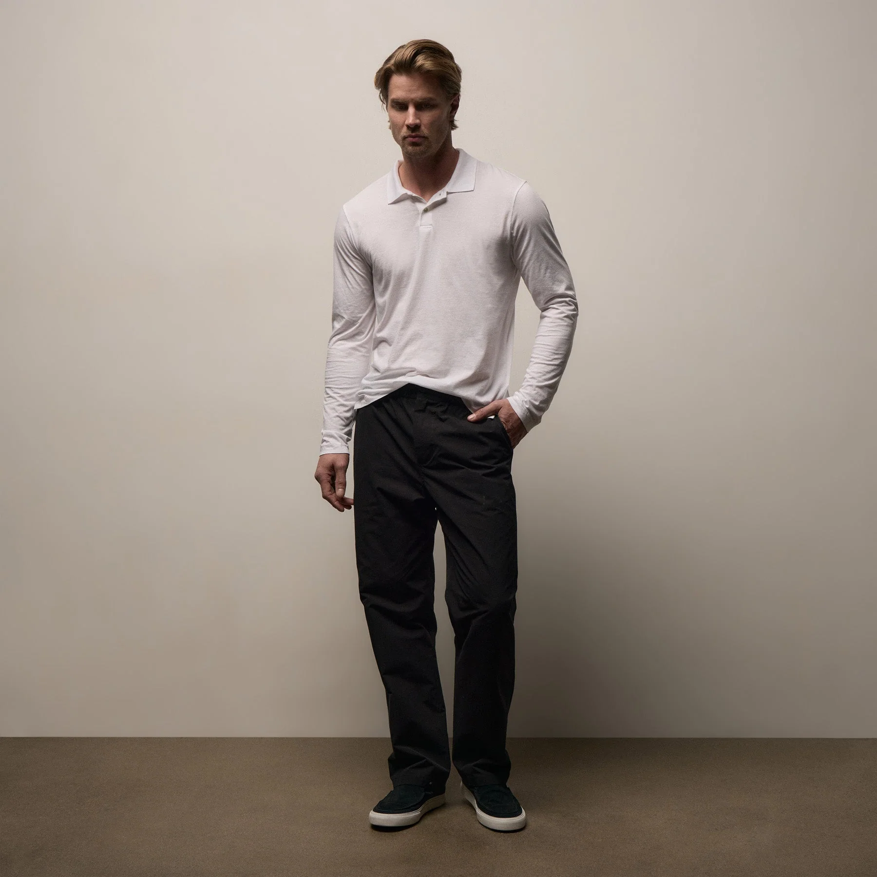 Luxe Lotus Jersey Long Sleeve Polo - White - Image 6