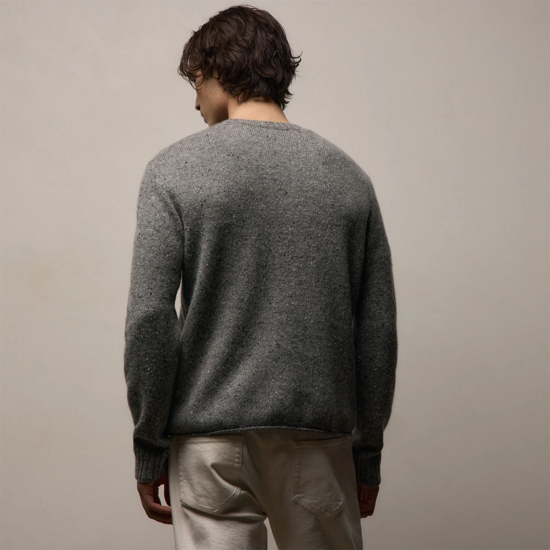Marled Cashmere Linen Crew - Heather Grey - Image 5