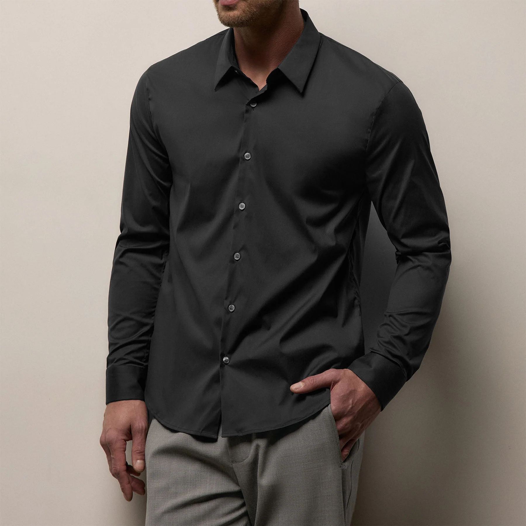 Matte Stretch Poplin Dress Shirt - Black - Image 2
