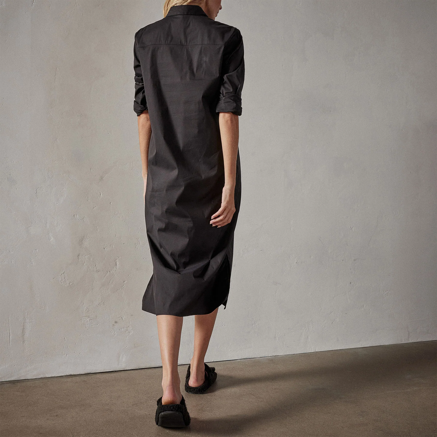 Matte Stretch Poplin Shirt Dress - Black - Image 5