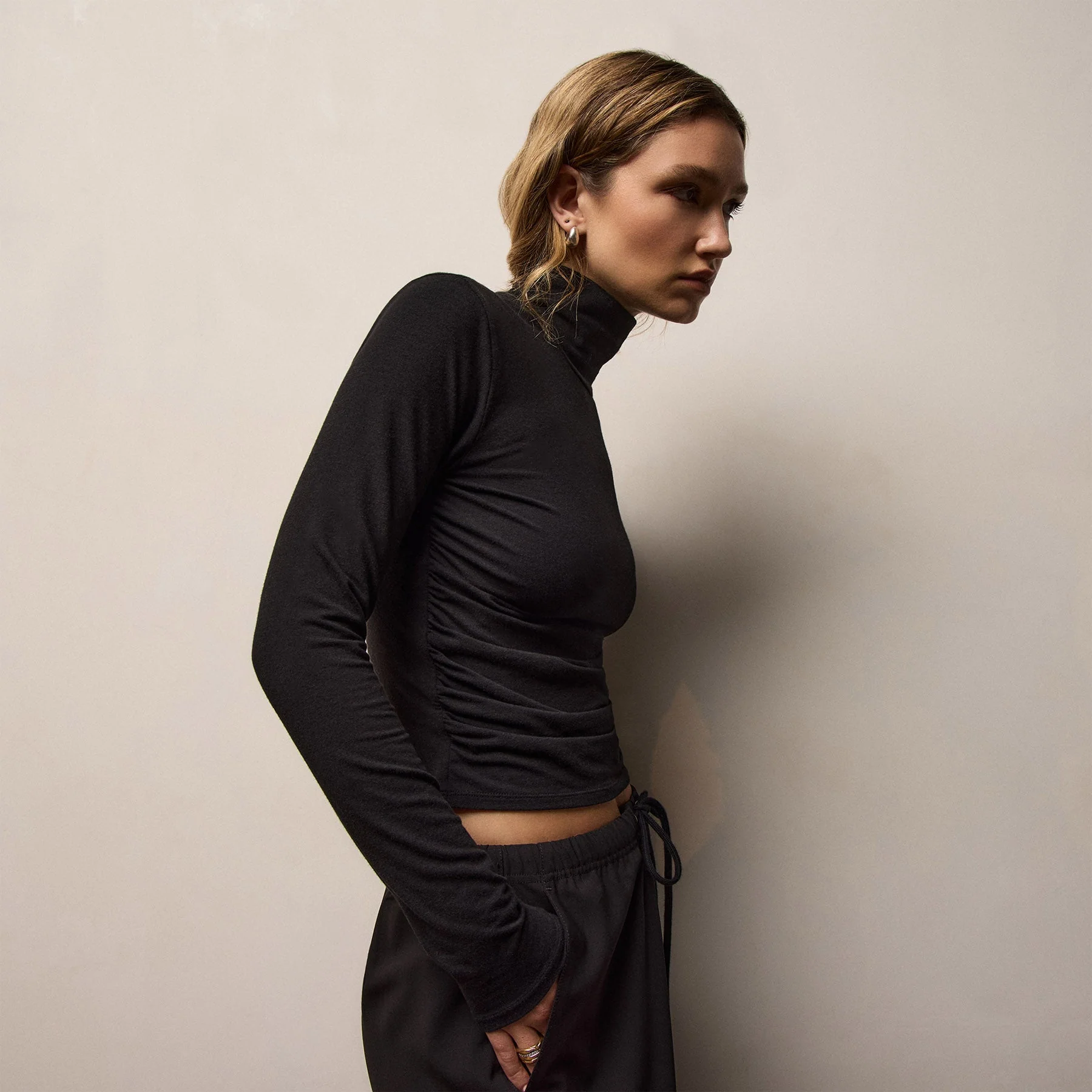 Melange Jersey Turtleneck - Black - Image 3