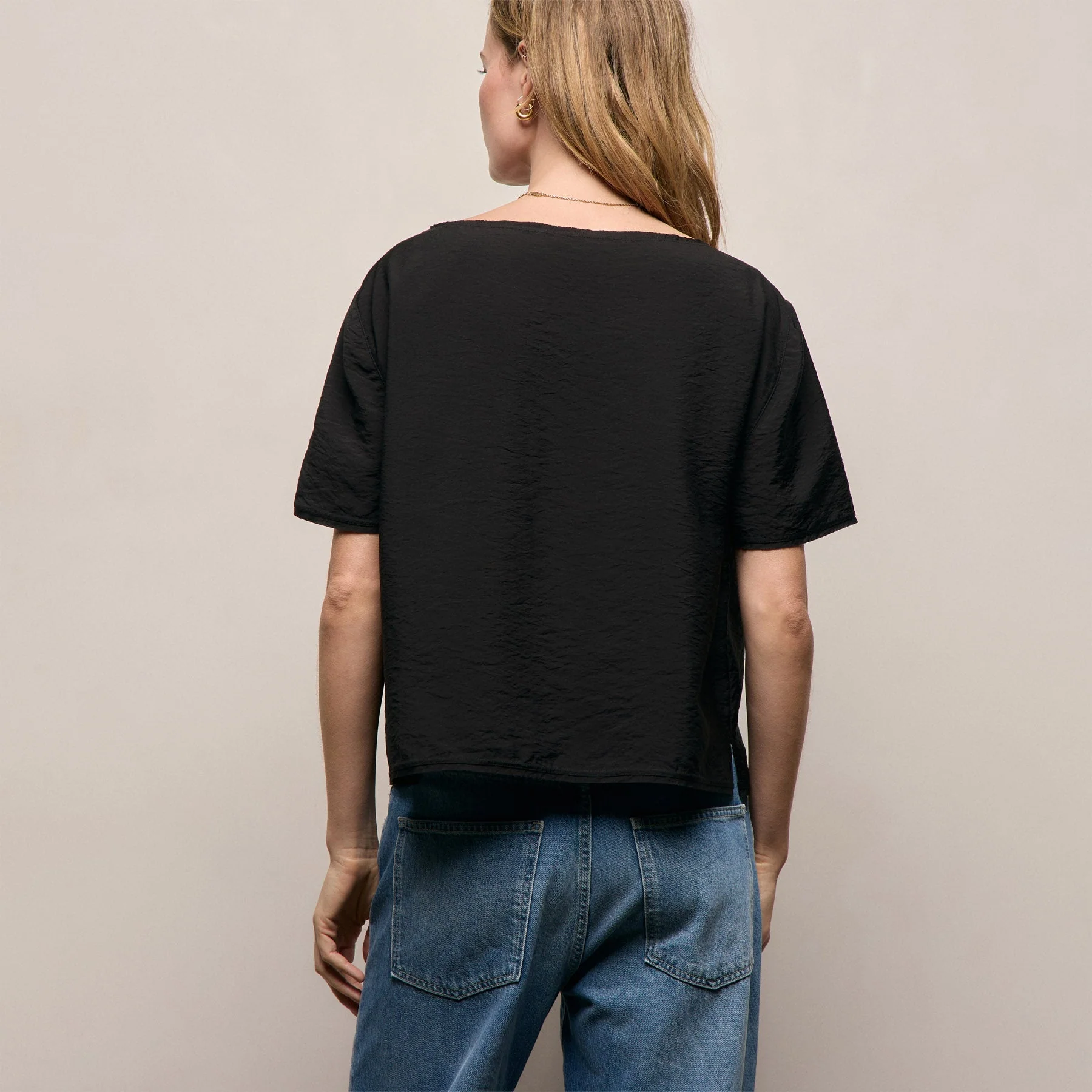 Modal Silk Blend Drop Shoulder Blouse - Black - Image 5