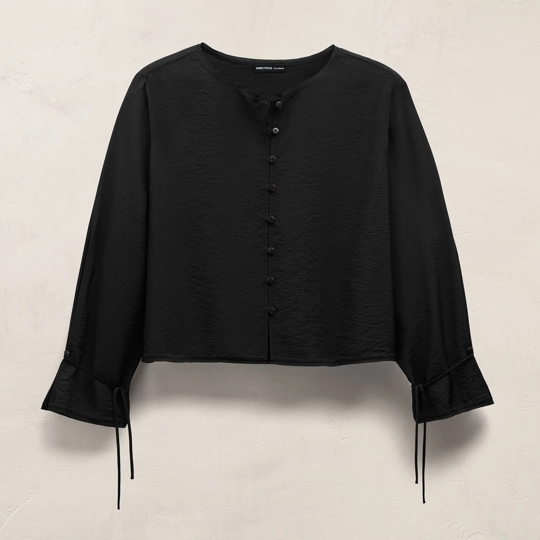 Modal Silk Blend Tie Up Blouse - Black - Image 2