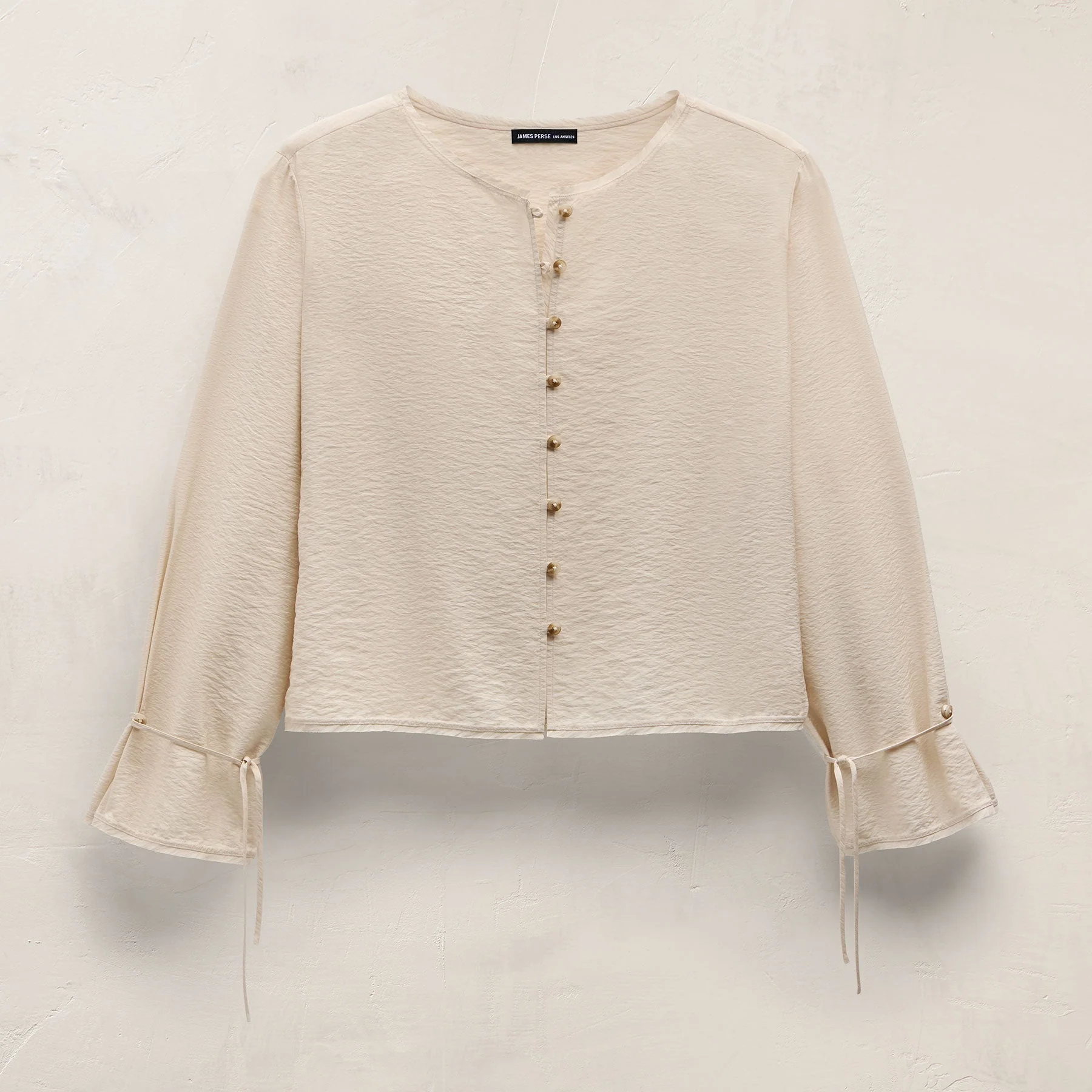 Modal Silk Blend Tie Up Blouse - Parchment - Image 2