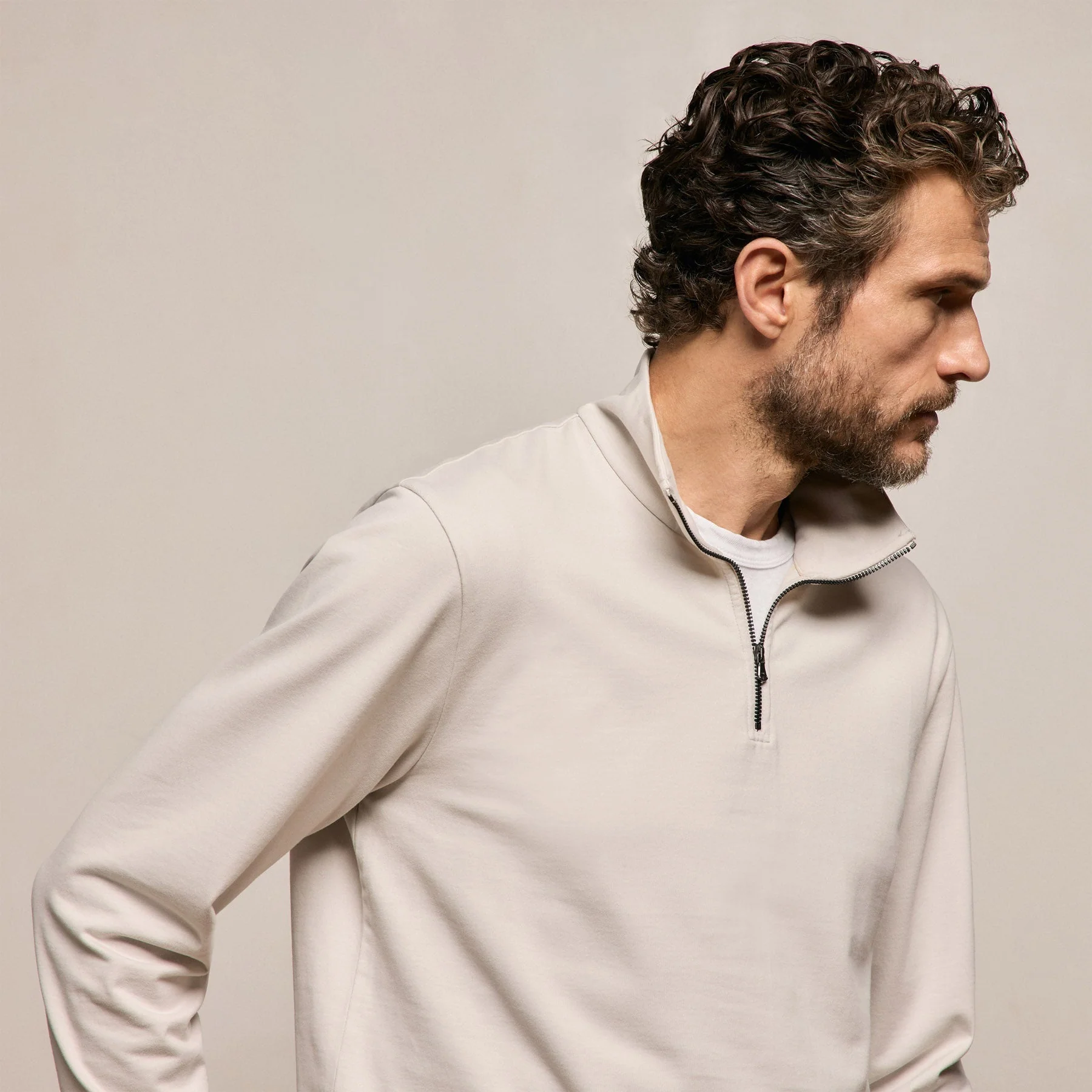 Organic Sueded Jersey Half Zip - Pearl - Image 6