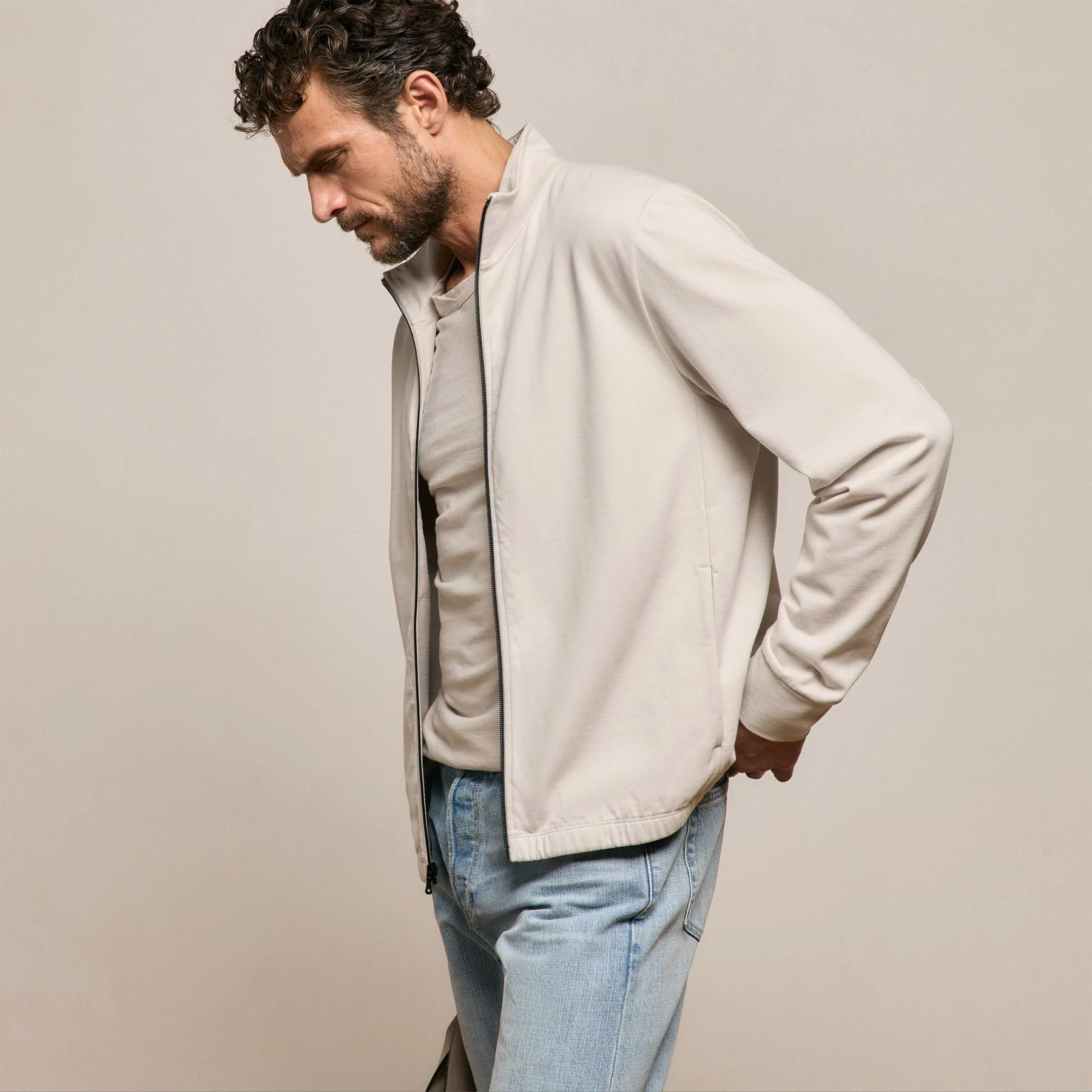 Organic Sueded Jersey Jacket - Pearl - Image 3