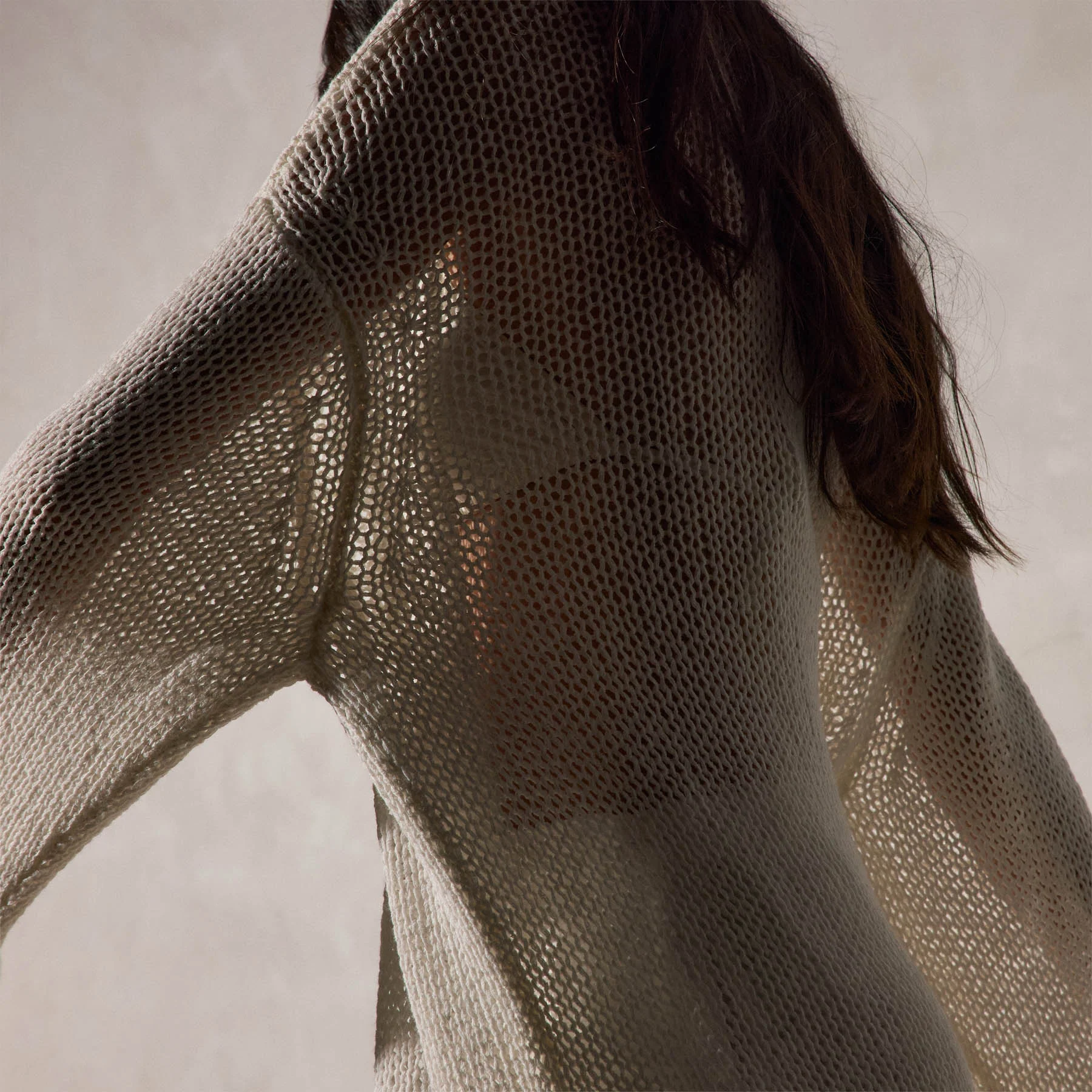 Oversized Cotton Linen Beach Sweater - Off White - Image 3