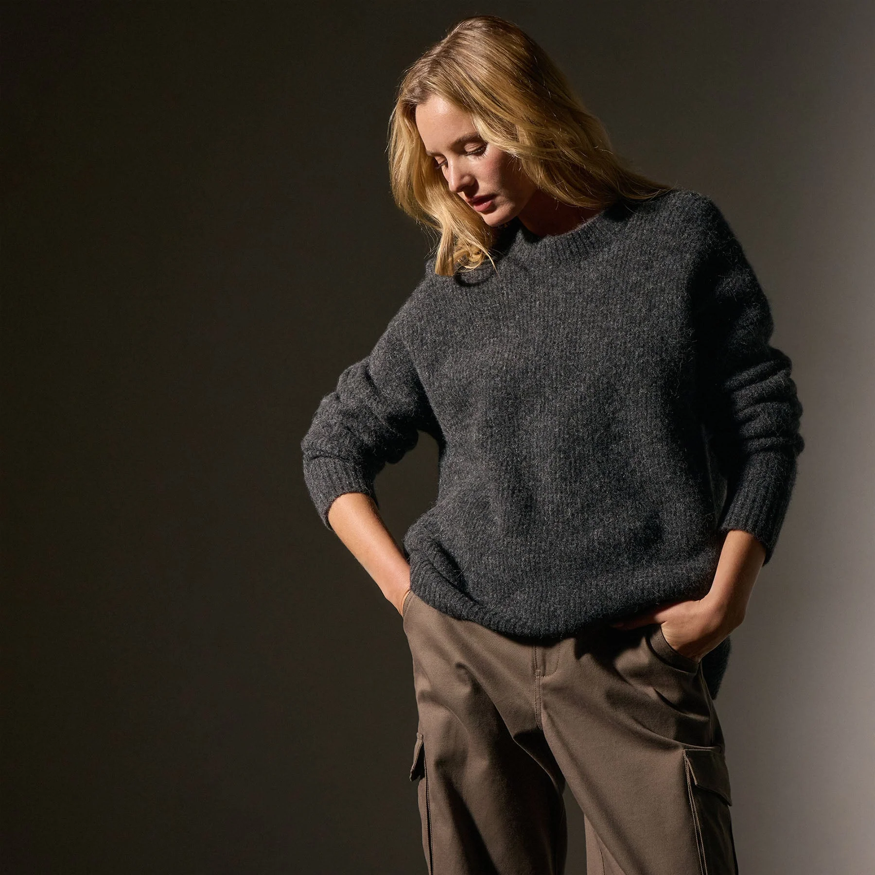 Oversized Waffle Knit Crew - Anthracite - Image 2