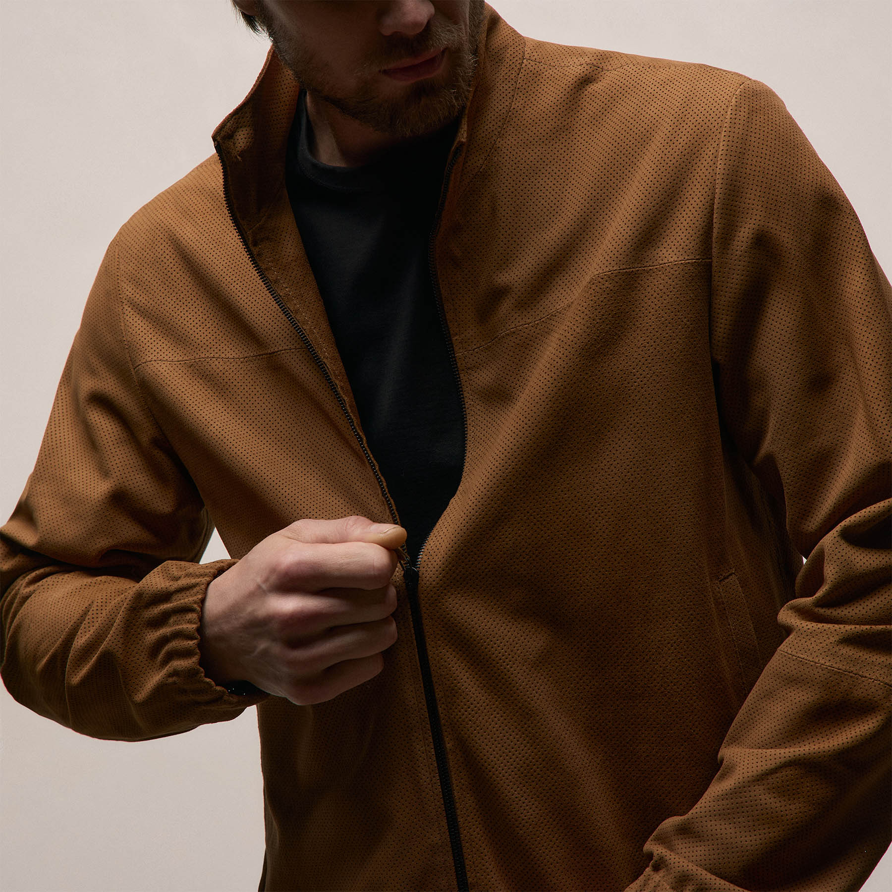 Perforated Suede Sport Jacket - Gingerbread - Image 3