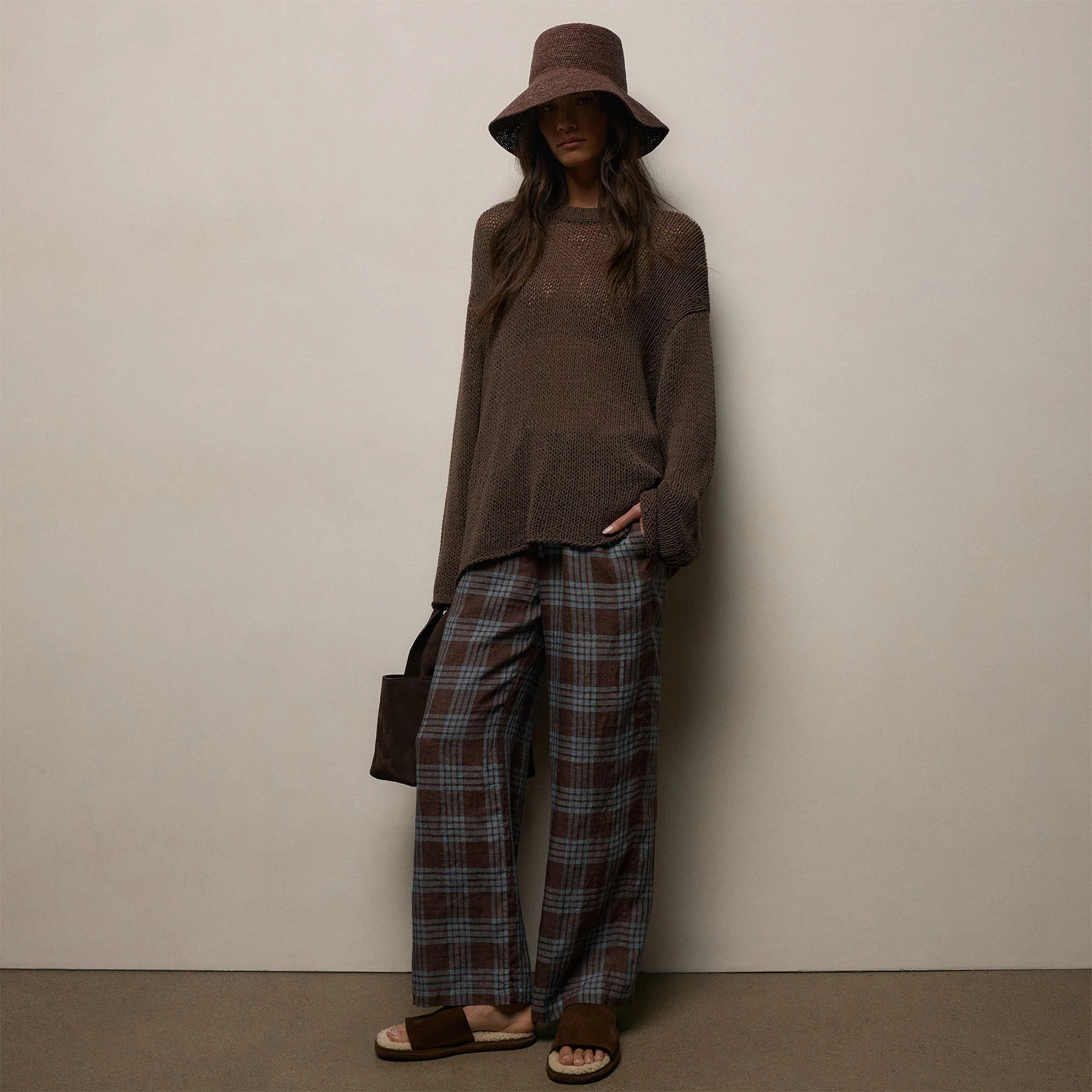 Plaid Linen Beach Pant - Plum Plaid - Image 3