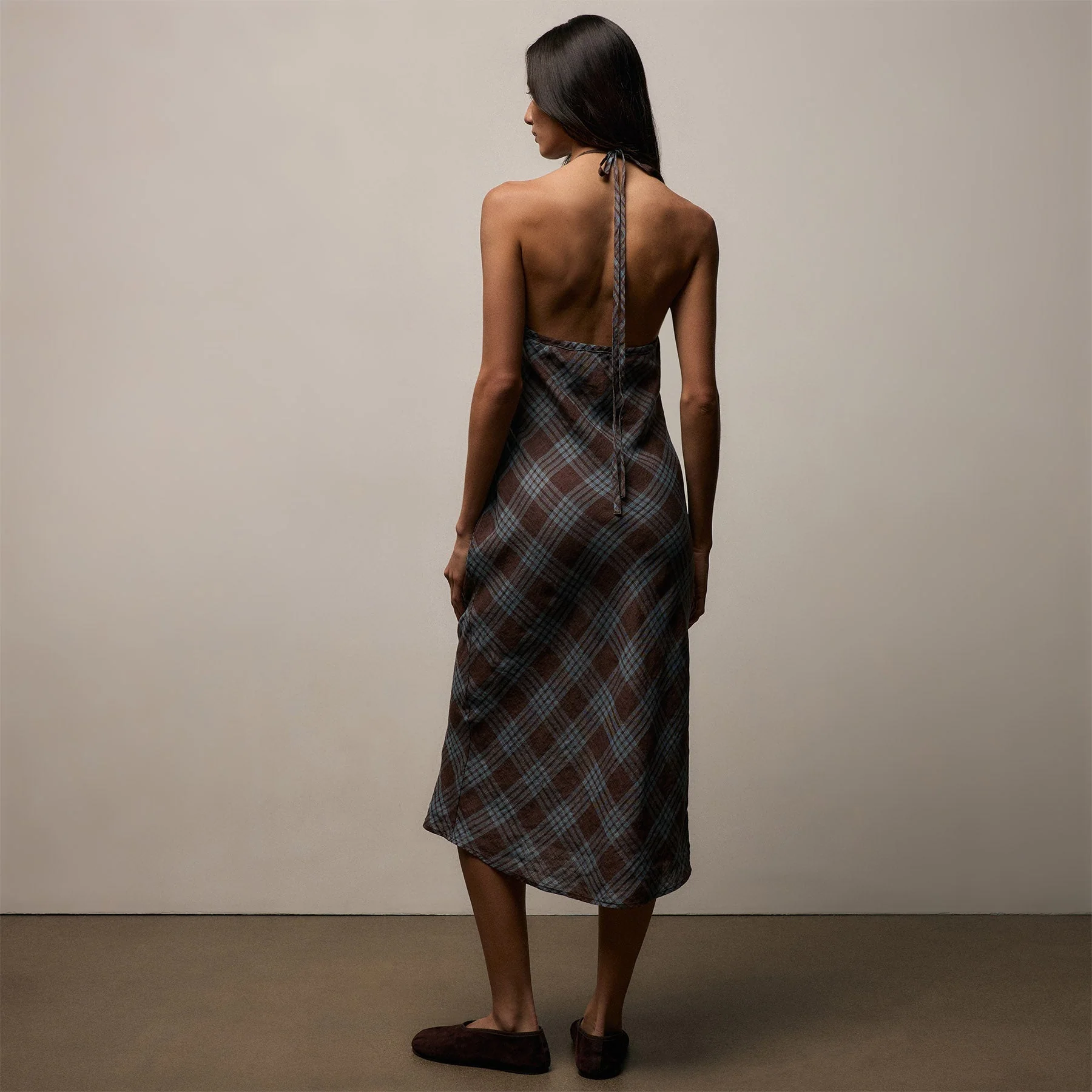 Plaid Linen Halter Dress - Plum Plaid - Image 6
