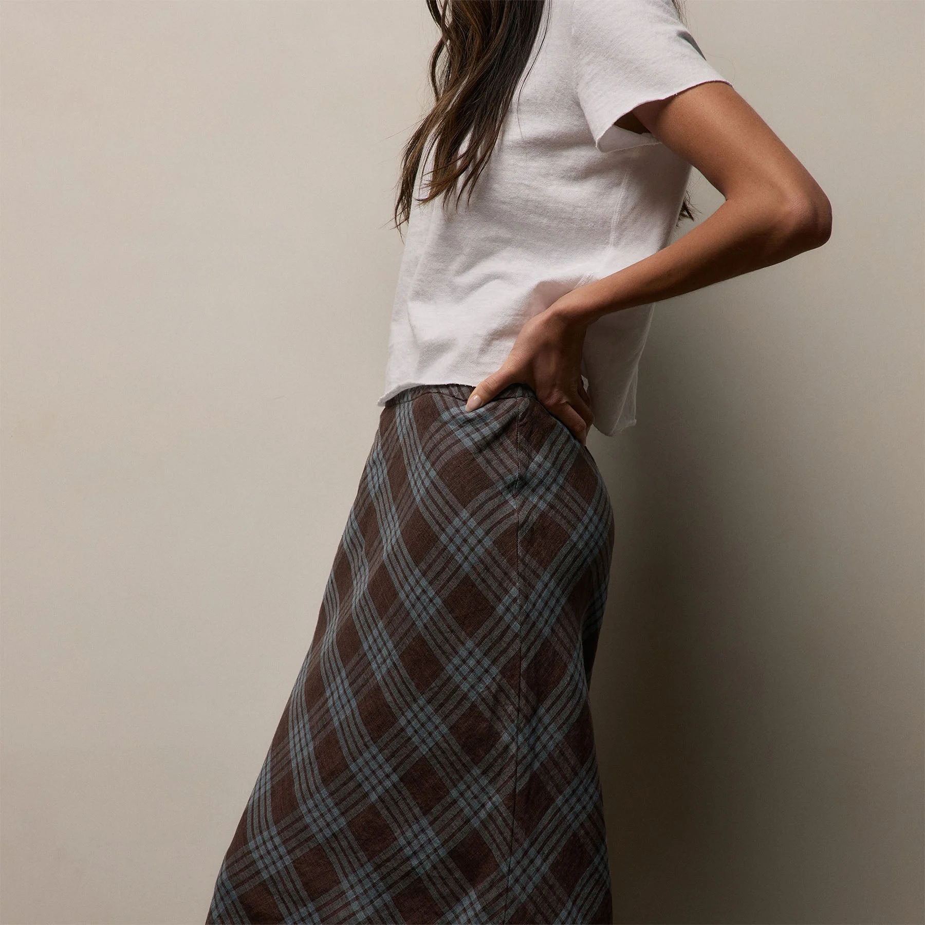 Plaid Linen Skirt - Plum Plaid - Image 3