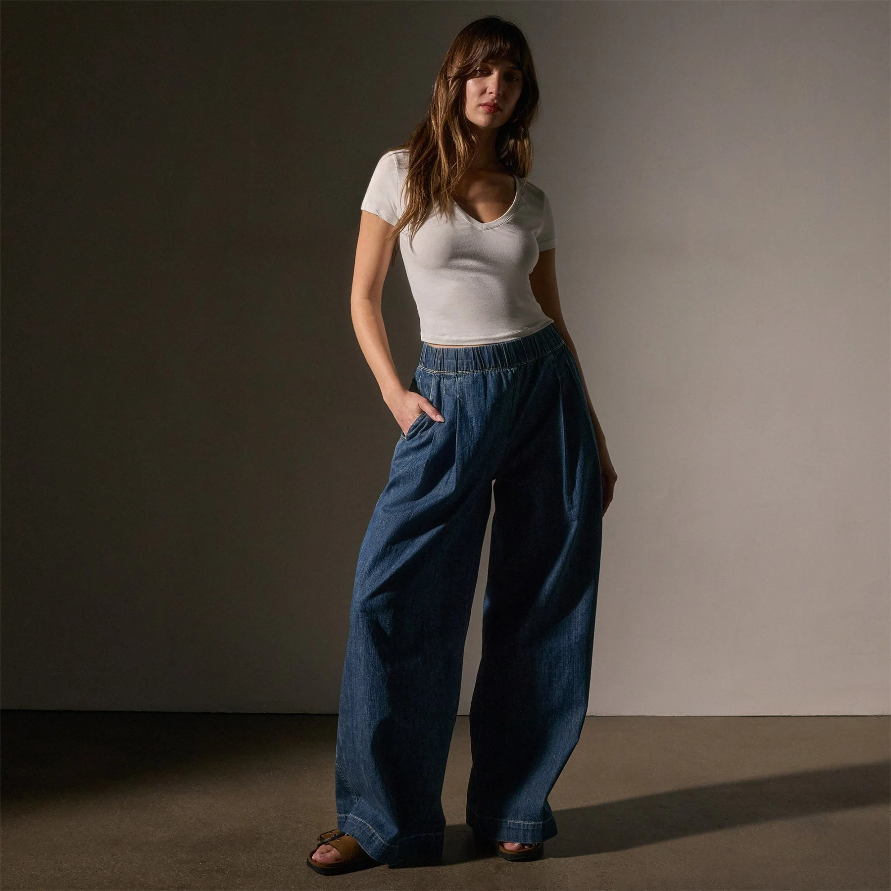 Pleated Denim Pant - Medium Wash - Image 2