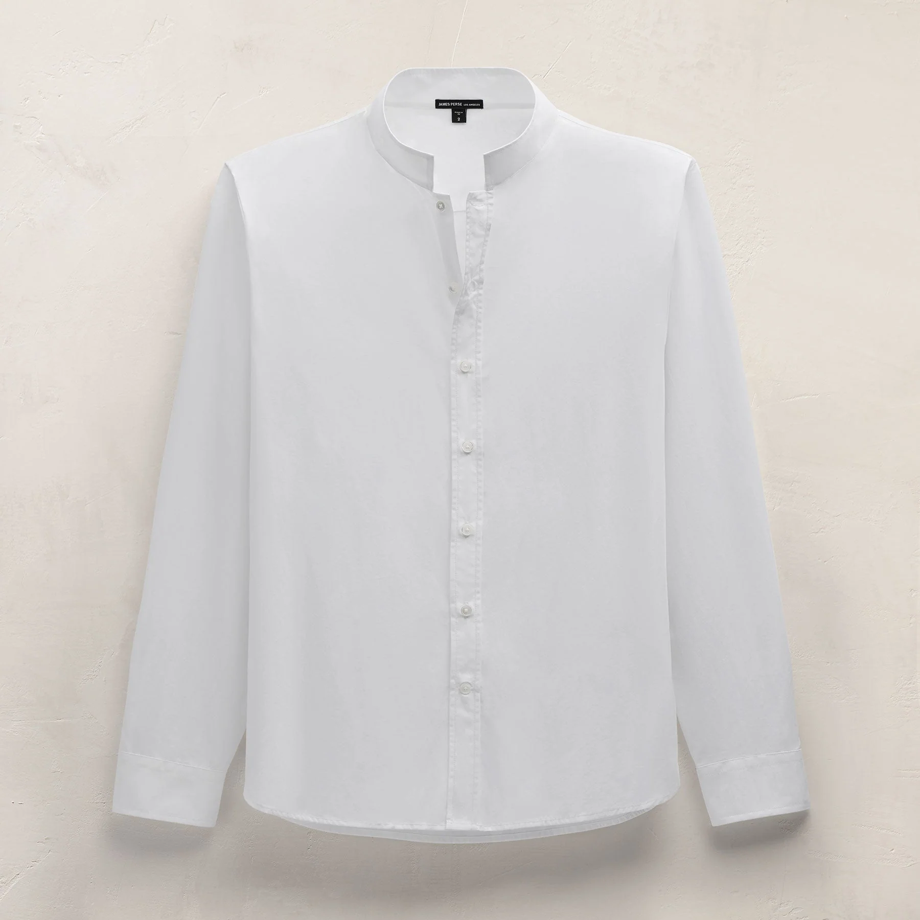 Poplin Collarless Shirt - White - Image 2