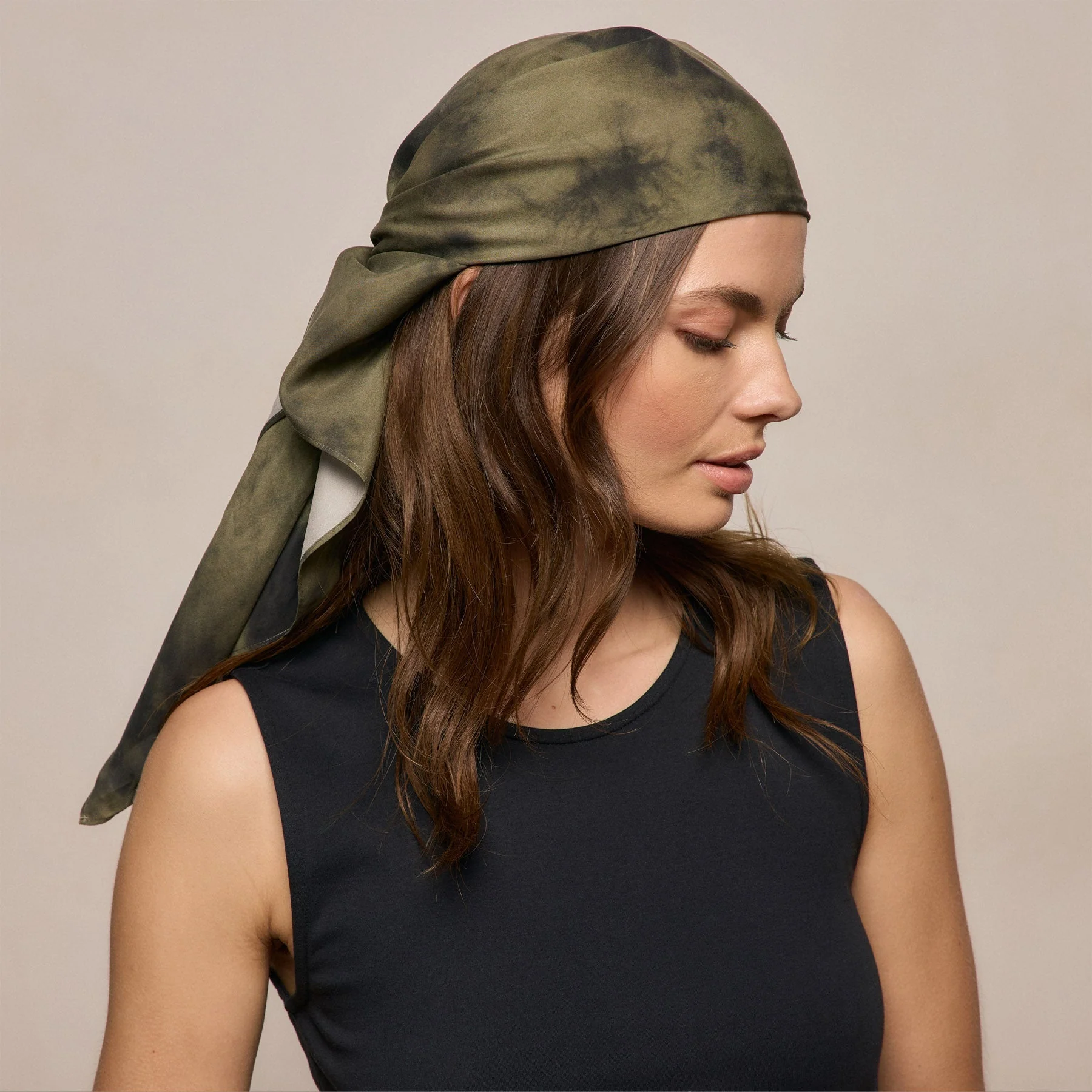 Printed Washed Silk Scarf - Tie Dye Green - Image 4