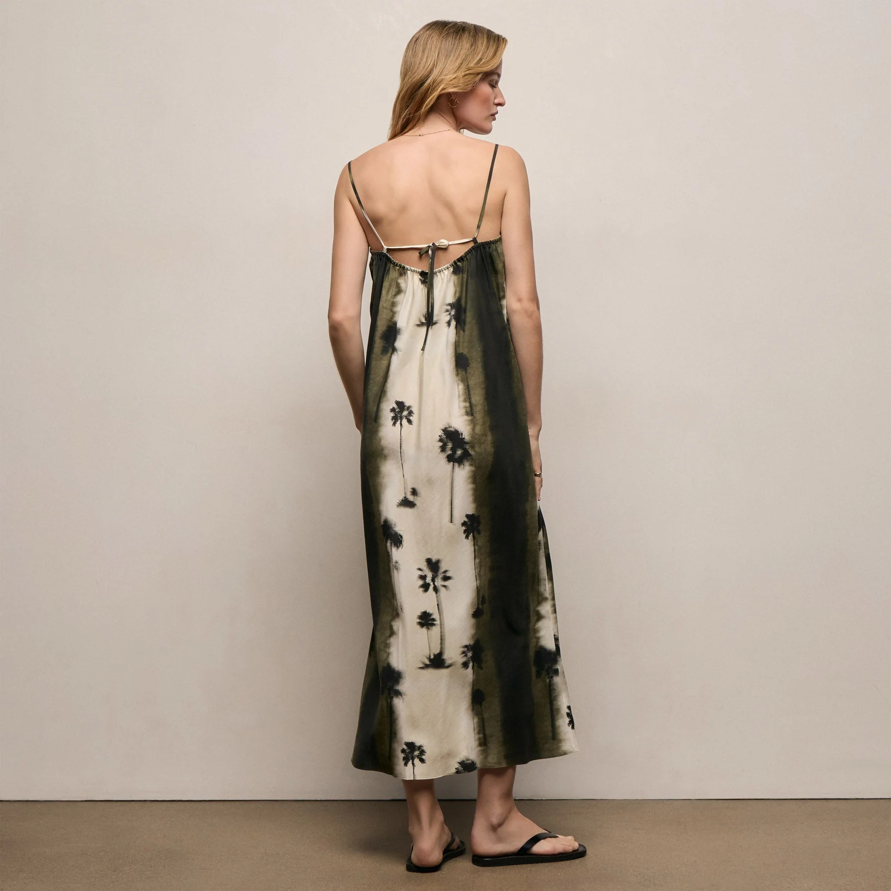 Printed Washed Silk Strappy Cami Dress - Ombre Palm Print - Image 7
