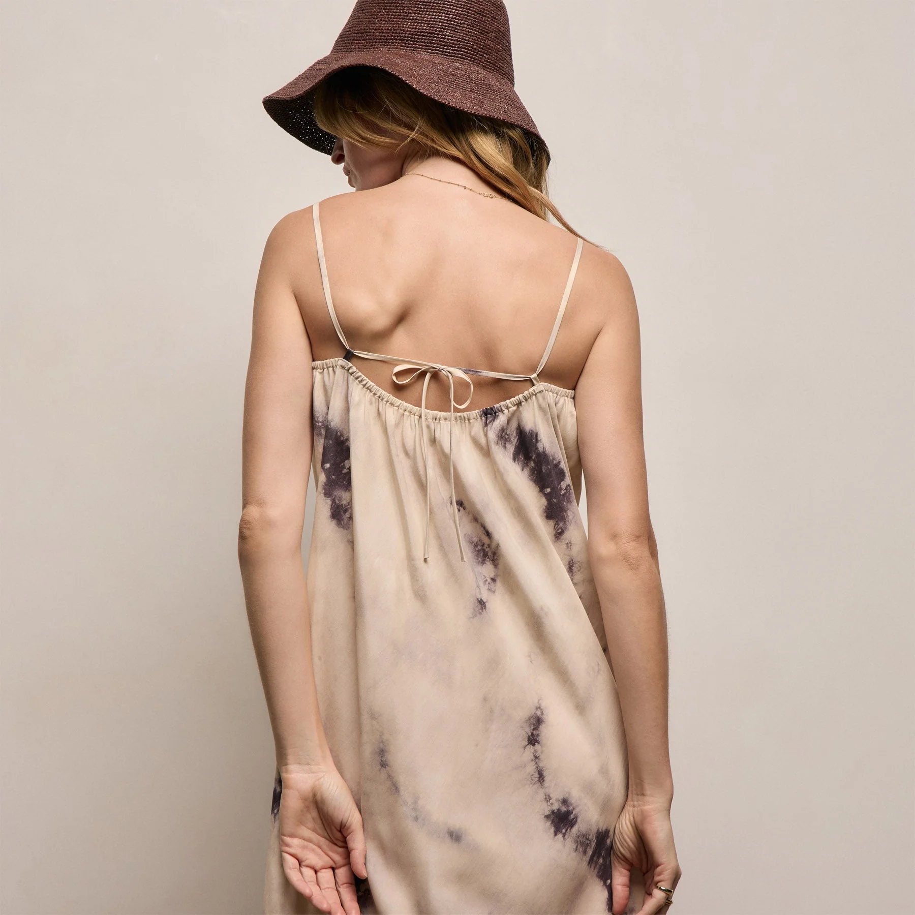 Printed Washed Silk Strappy Cami Dress - Pink Tie Dye - Image 7
