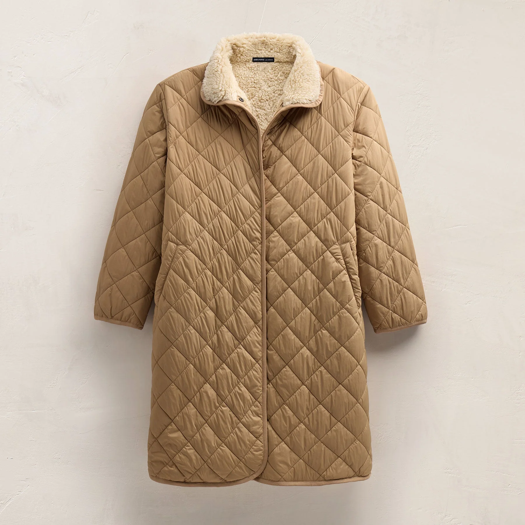Quilted Nylon Lined Long Coat - Toffee/Ivory - Image 3