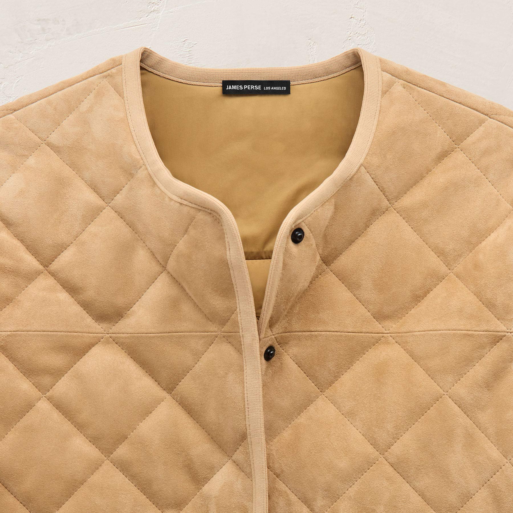 Quilted Suede Collarless Jacket - Sand - Image 5