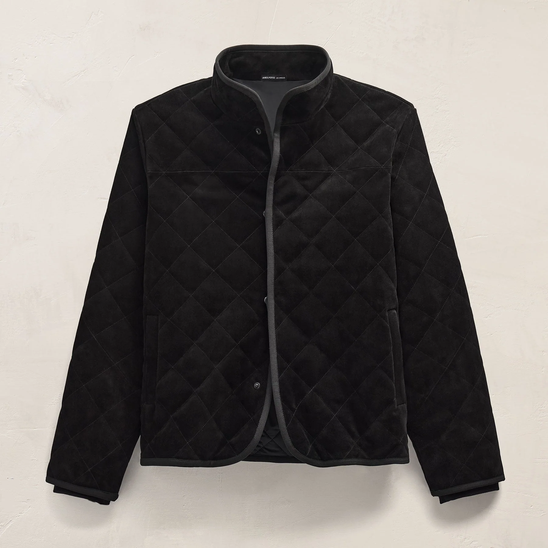 Quilted Suede Snap Front Jacket - Black - Image 2