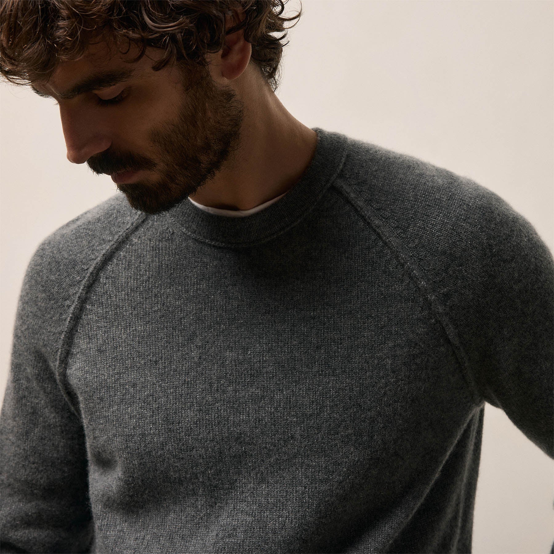 Recycled Cashmere Crew Sweater - Flannel - Image 3