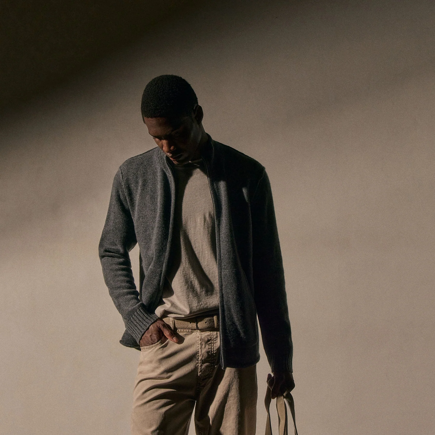Recycled Cashmere Full Zip Sweater - Flannel - Image 2