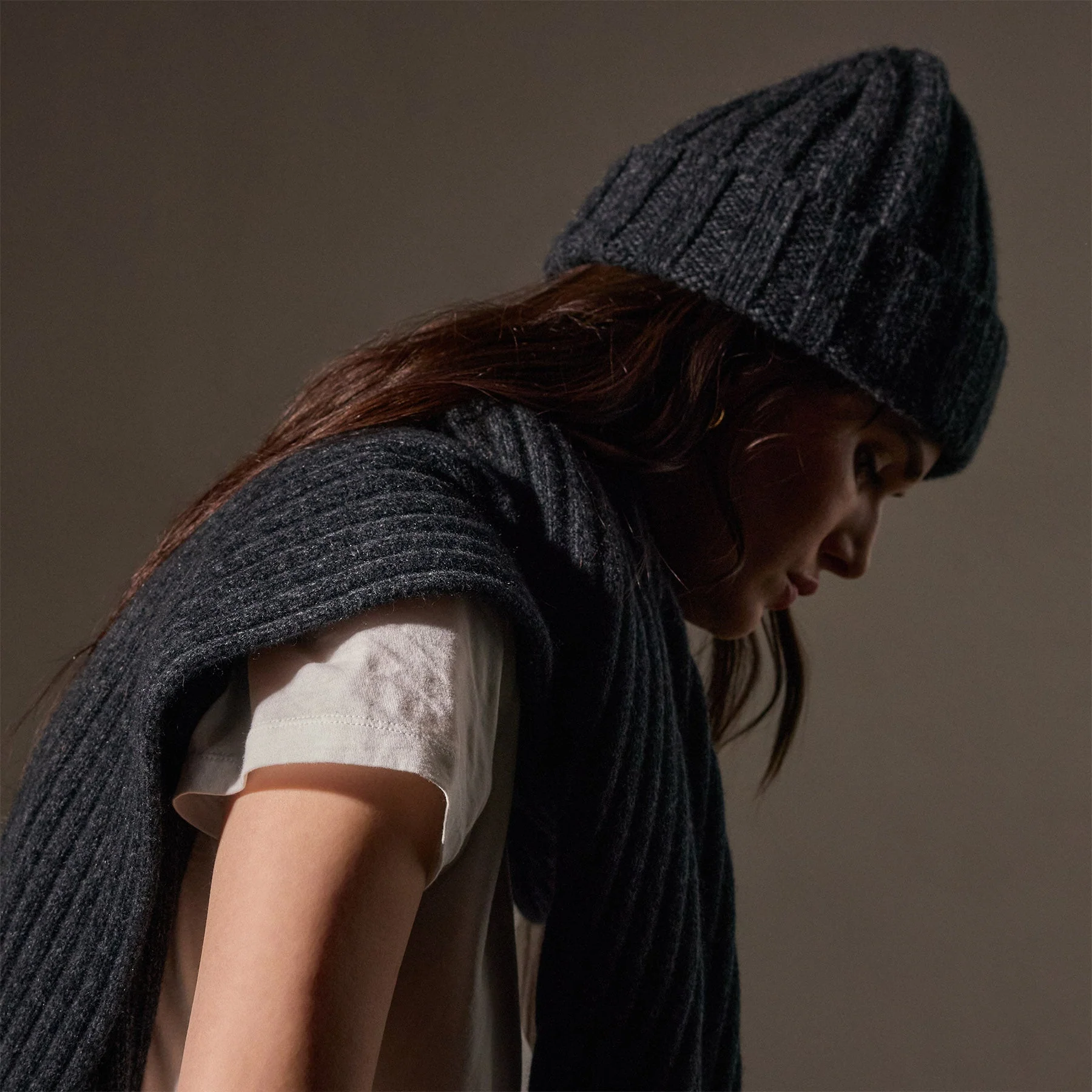 Recycled Cashmere Marled Scarves - Charcoal Marl - Image 2