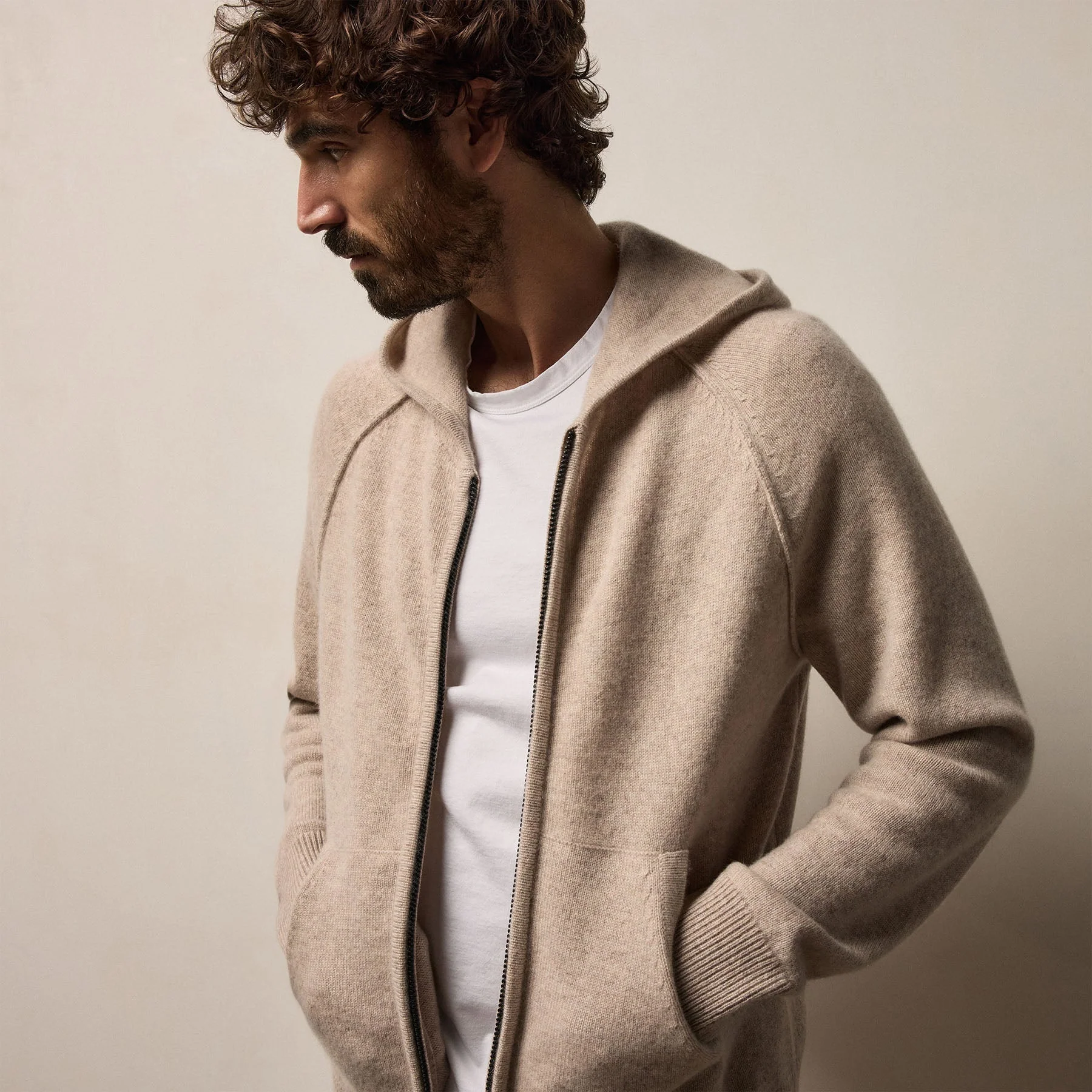 Recycled Cashmere Track Jacket - Stone - Image 3