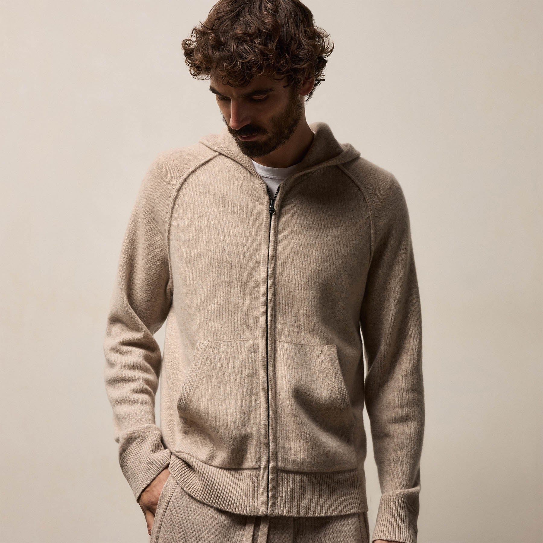 Recycled Cashmere Track Jacket - Stone - Image 4